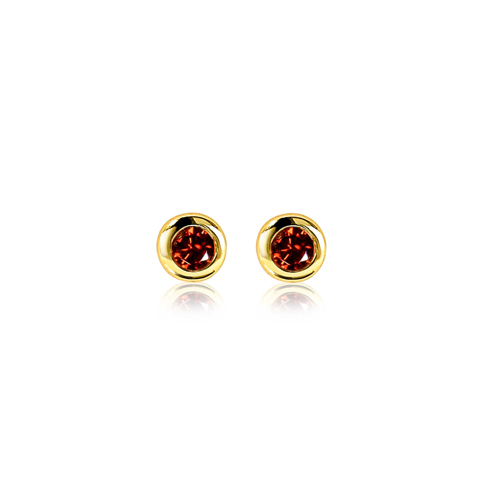 JANUARY Stud Earrings 4mm Gold Plated with Birthstone Red Garnet Zirconia