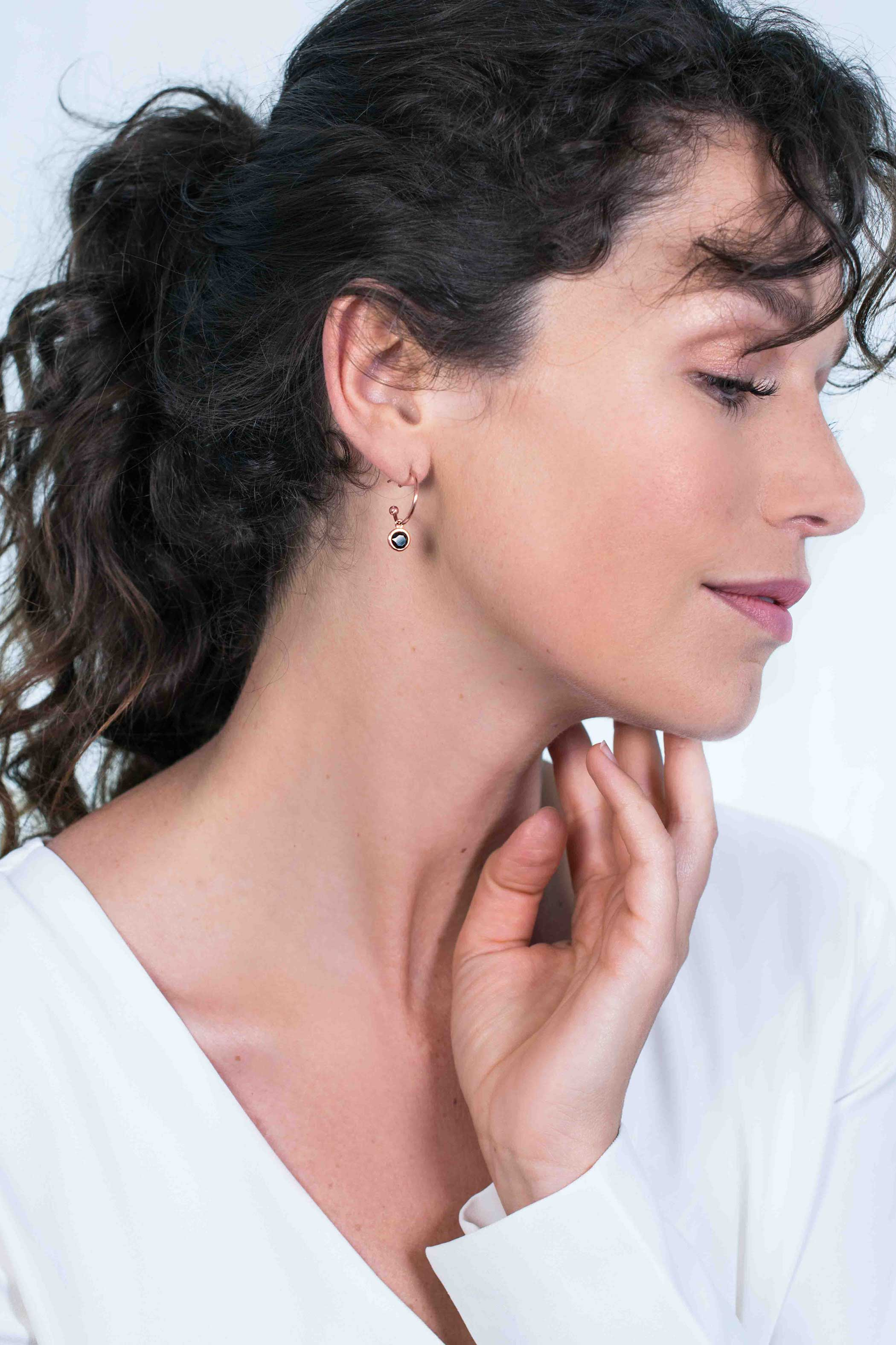 16mm ZINZI Rose Gold Plated Sterling Silver Earrings Black ZIO1935RZ