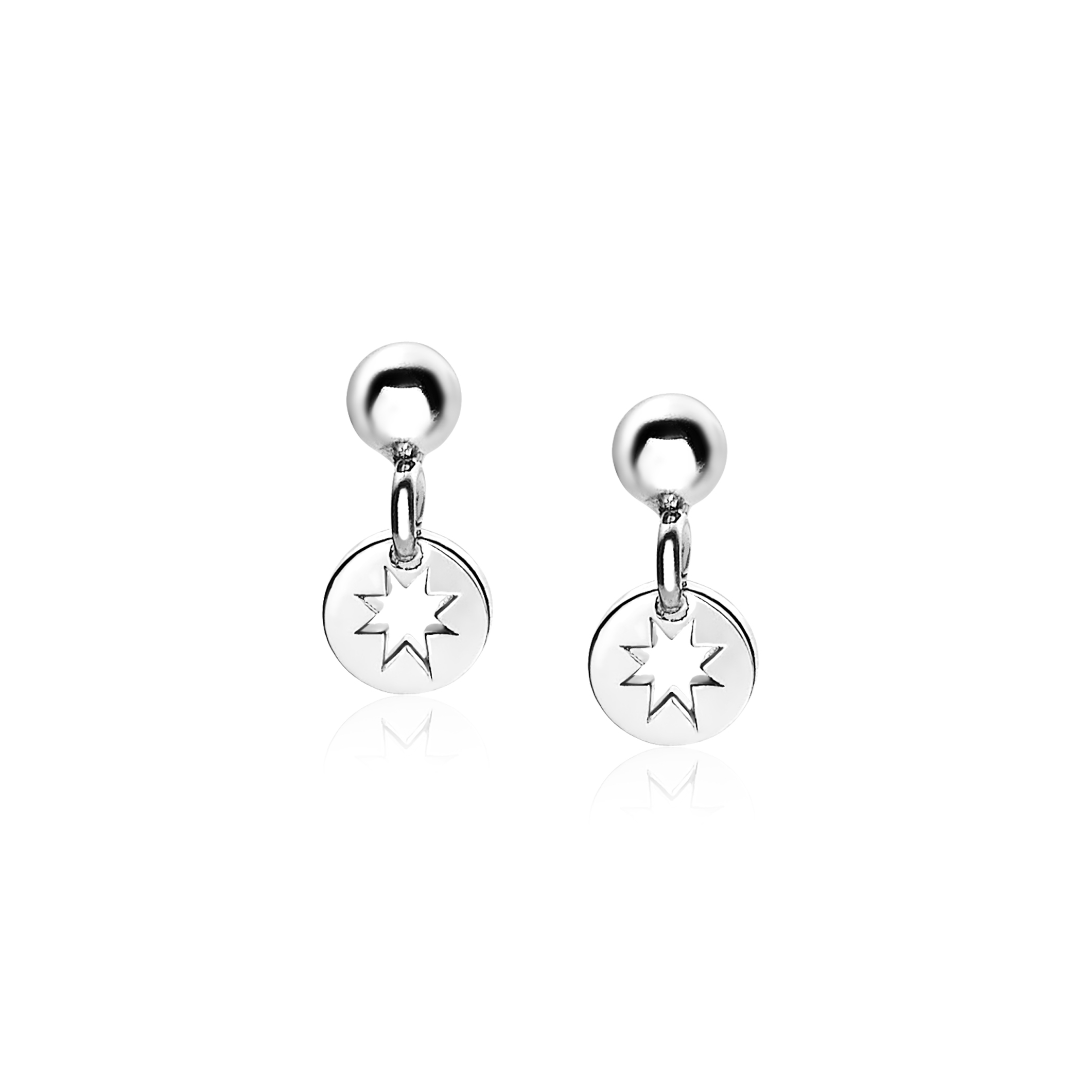 ZINZI Sterling Silver Stud Earrings Small Dangling Coin with Star ZIO1623