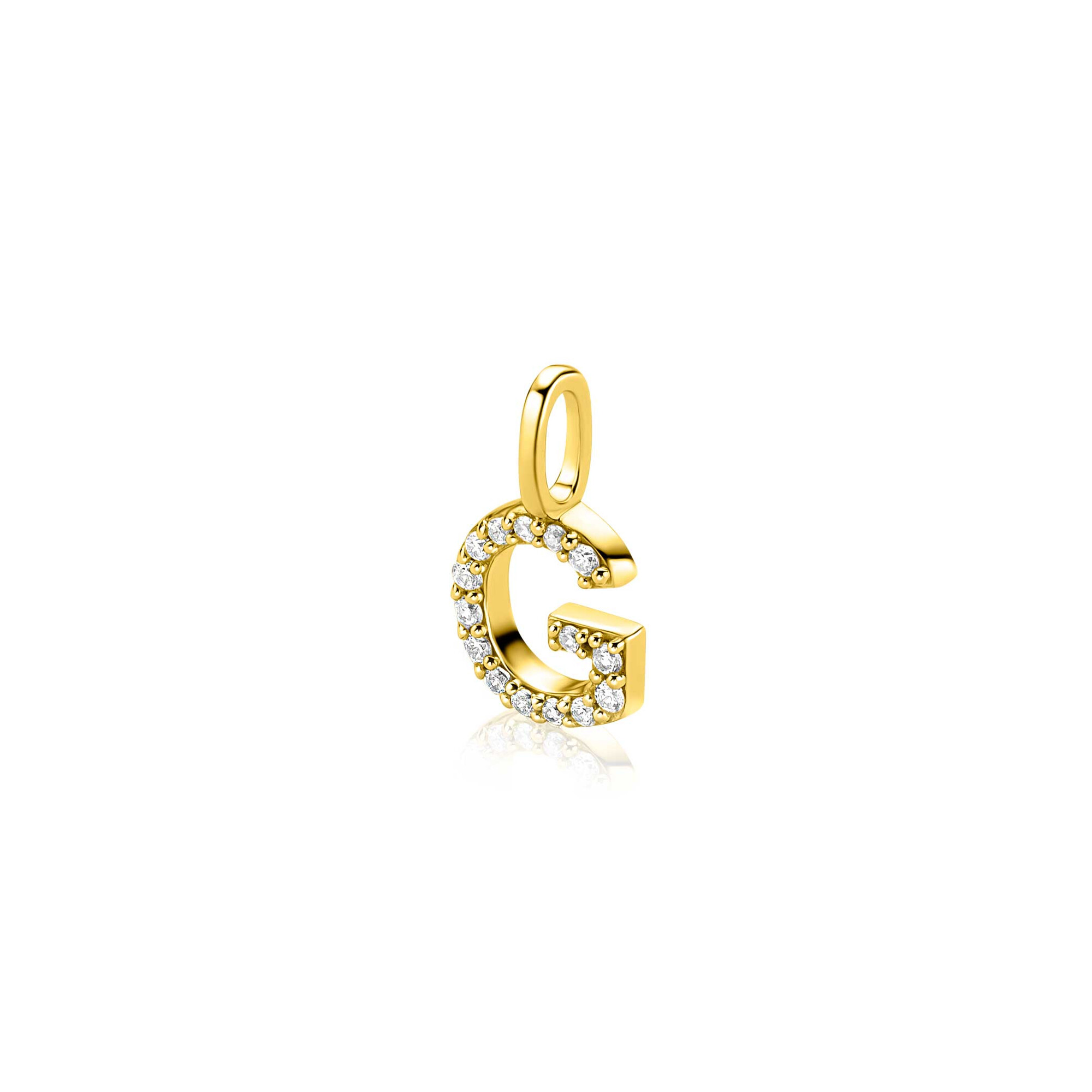ZINZI zlv. hanger gg.verg.letter G bezet met zirconia's