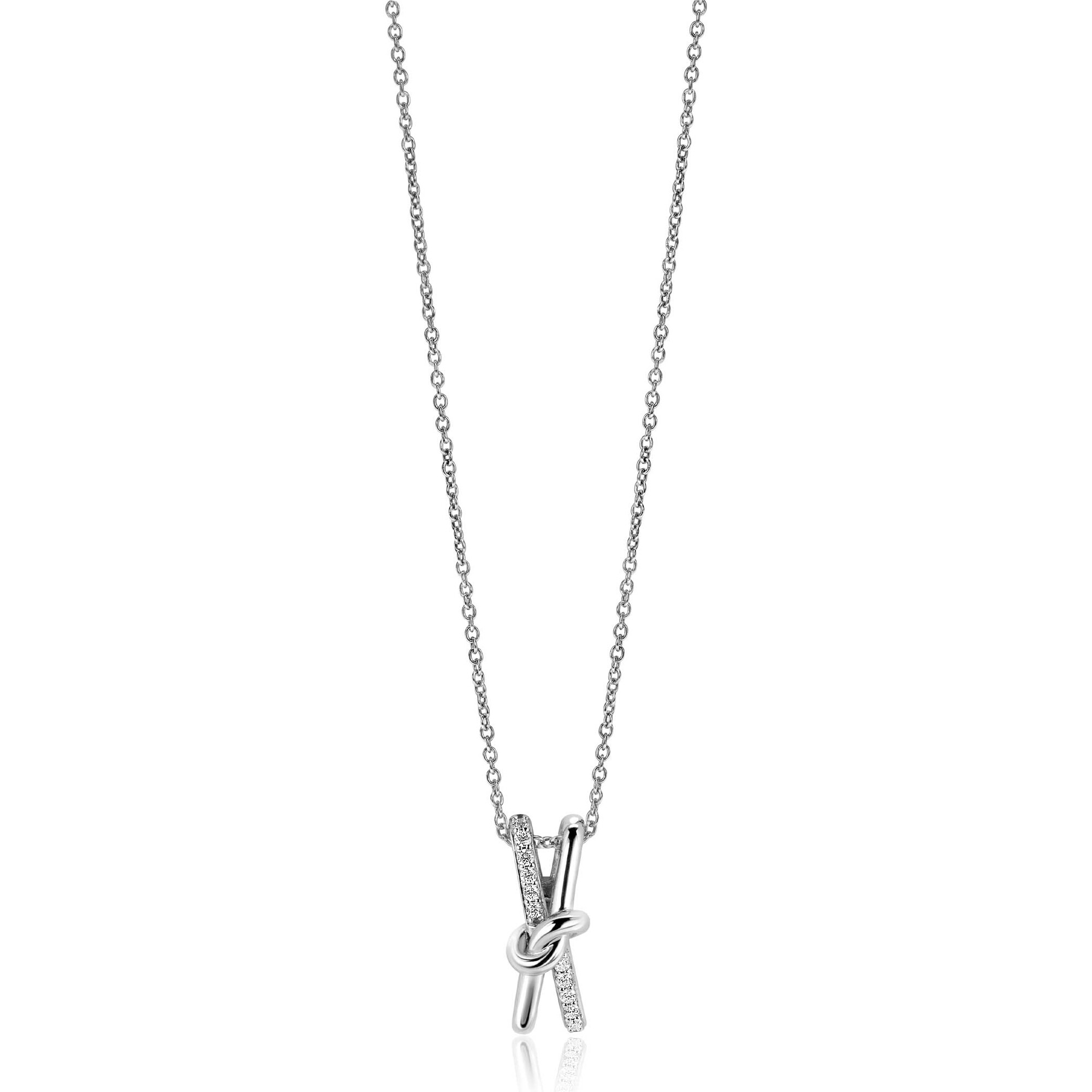 ZINZI Sterling Silver Necklace with Crossover Pendant and White Zirconias (19mm) 45cm ZIC2505