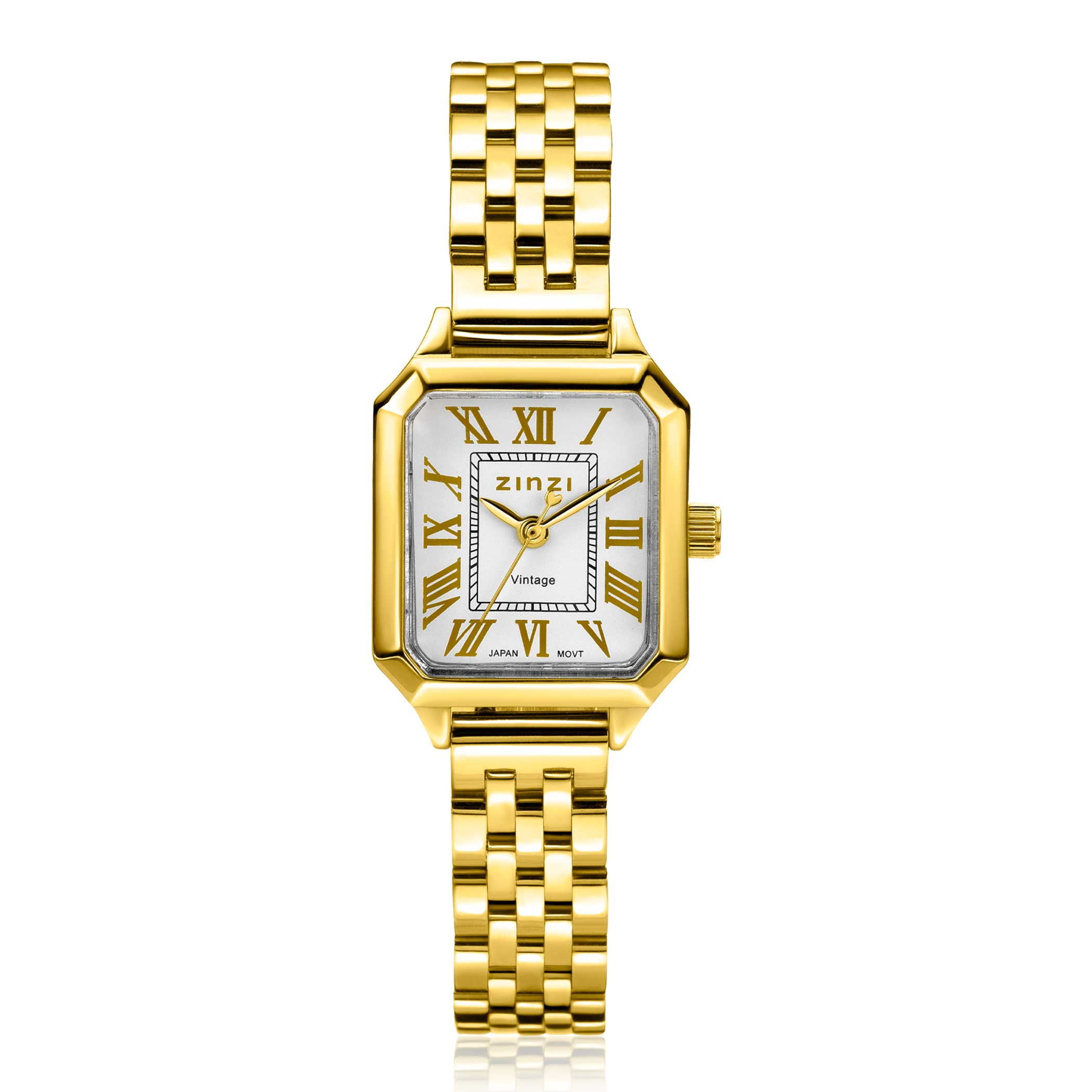 ZINZI Vintage Watch 24mm silver Dial Gold Colored Case and Stainless Steel Band Japanese movement ZIW2633