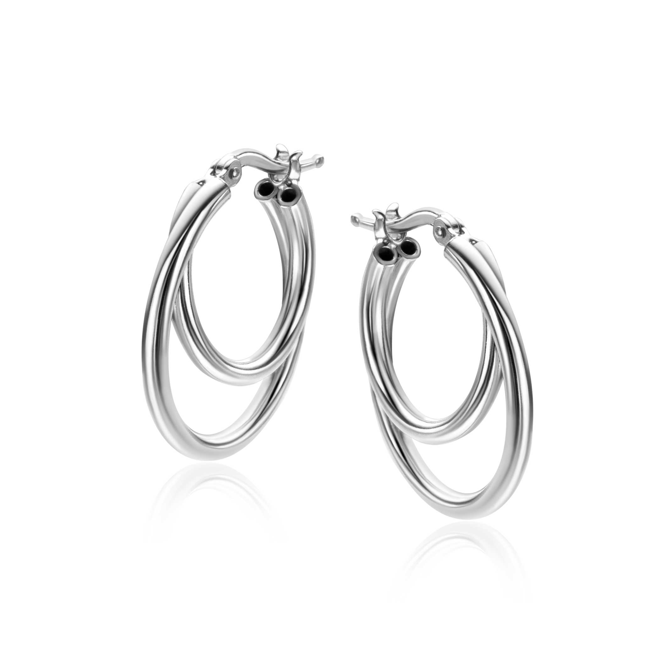 23mm ZINZI Sterling Silver Hoop Earrings Multi-look Double Tube ZIO2483
