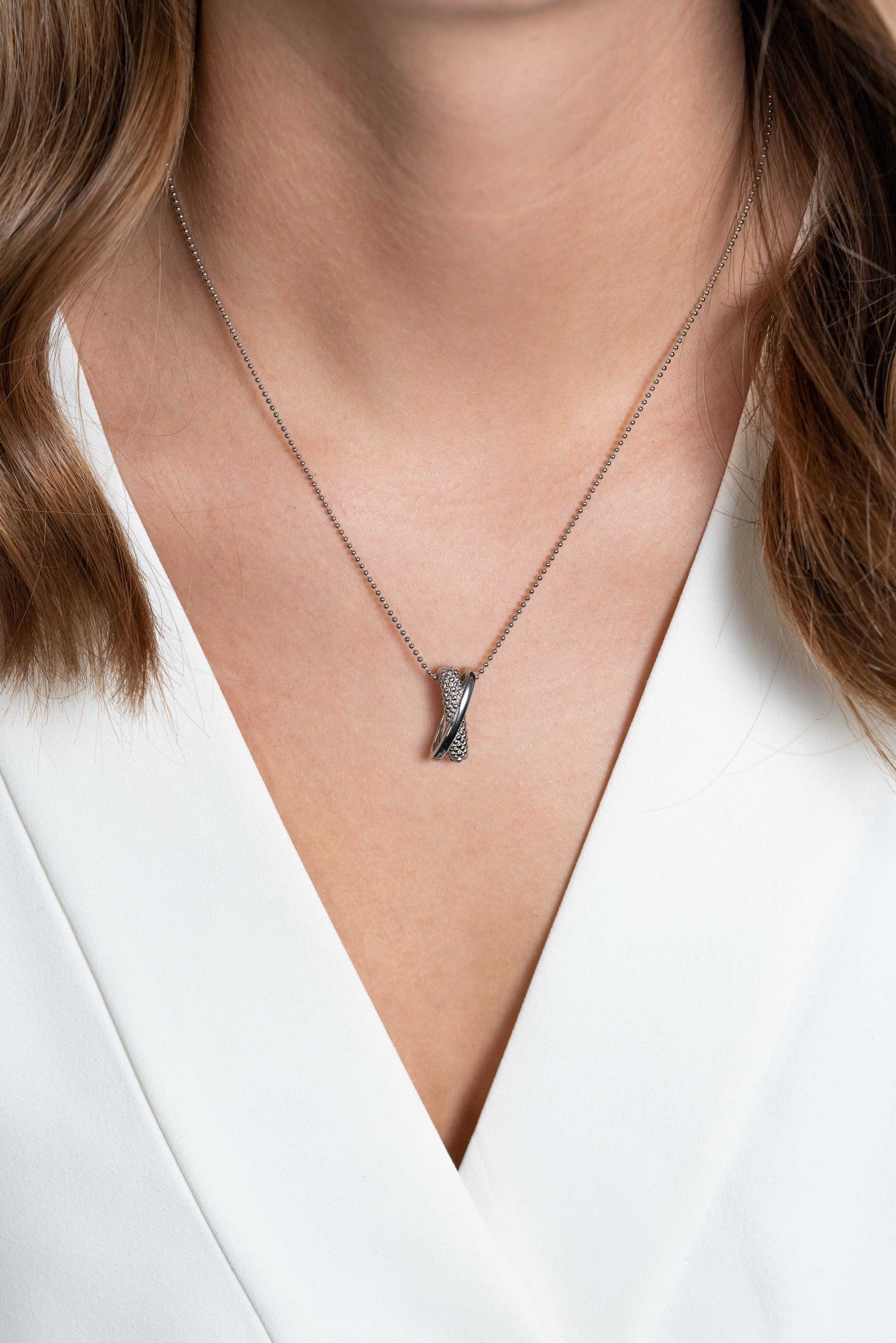 20mm ZINZI Sterling Silver Pendant Crossover Shiny and Beads ZIH2242 (excl. necklace)