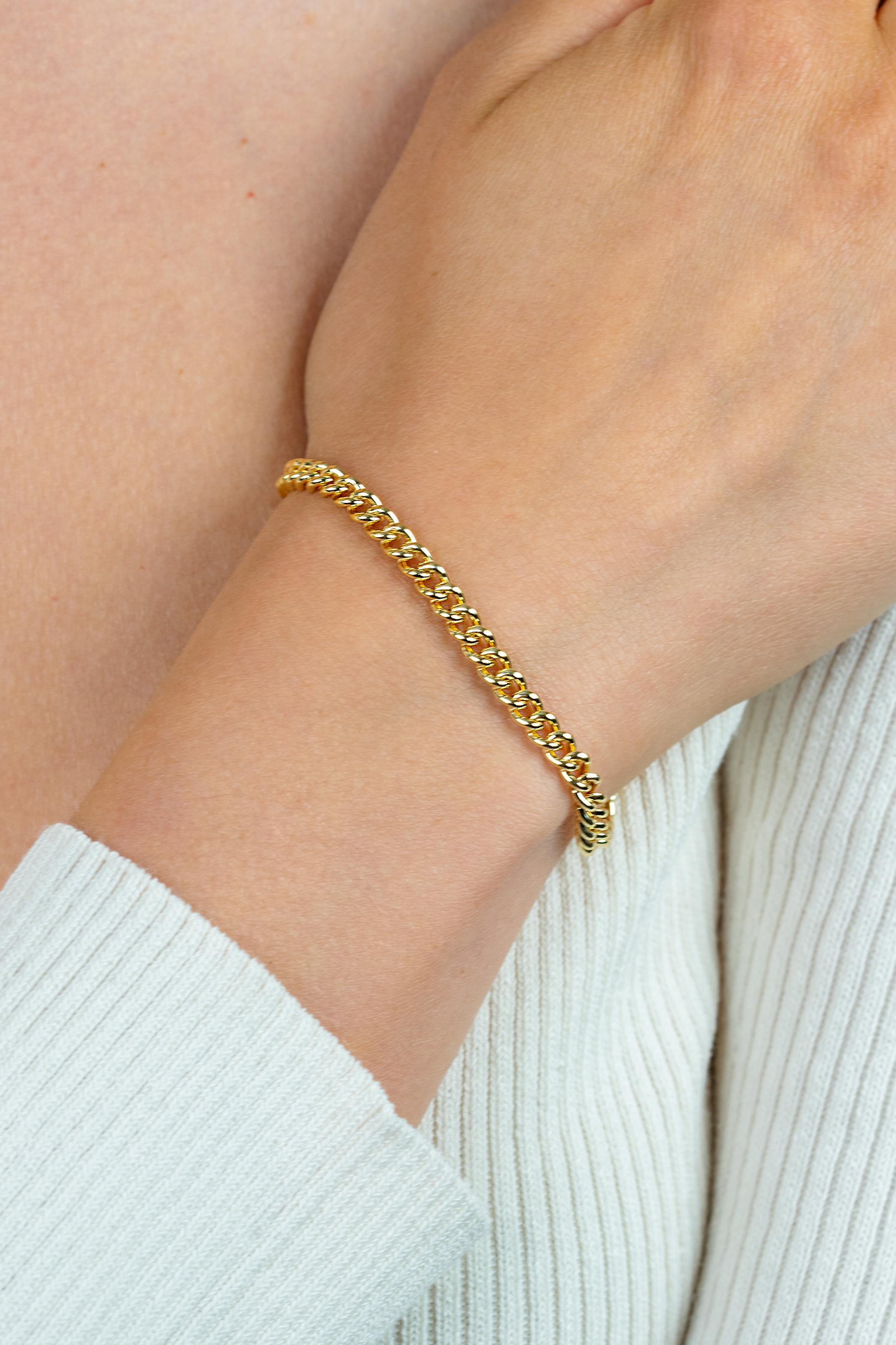 ZINZI Gold Plated Sterling Silver Curb Chain Bracelet width 4,5mm 18,5cm ZIA1414G