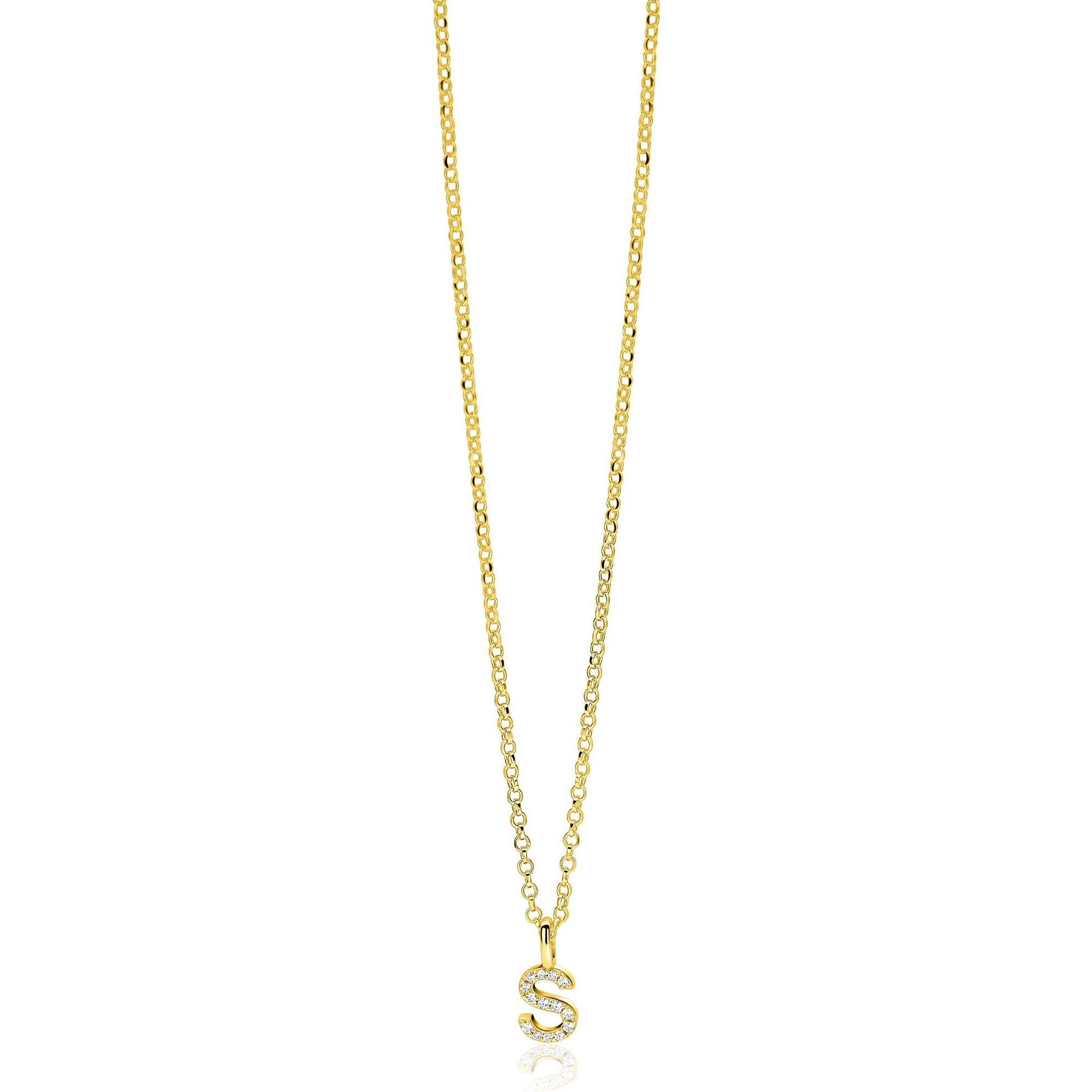 ZINZI zlv. hanger gg.verg.letter S bezet met zirconia's