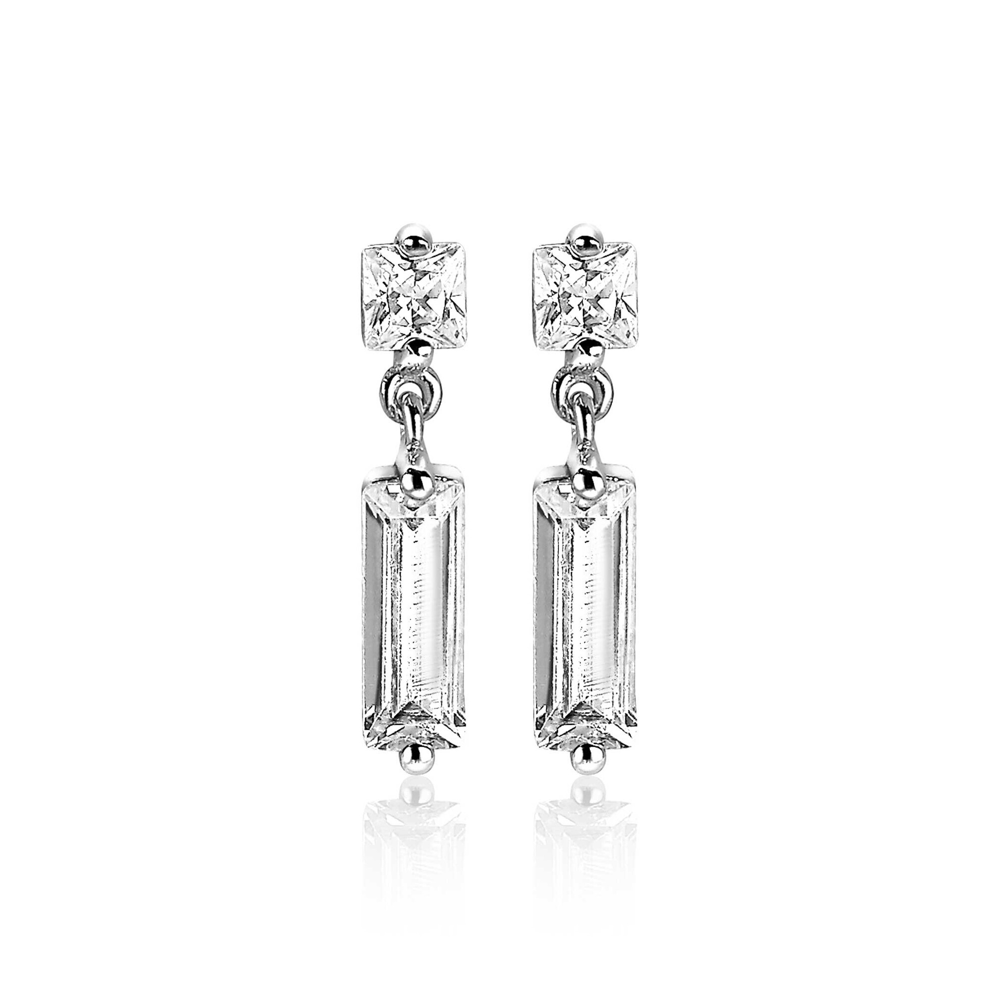 15mm ZINZI Sterling Silver Earrings Baguette White Zirconias ZIO2056