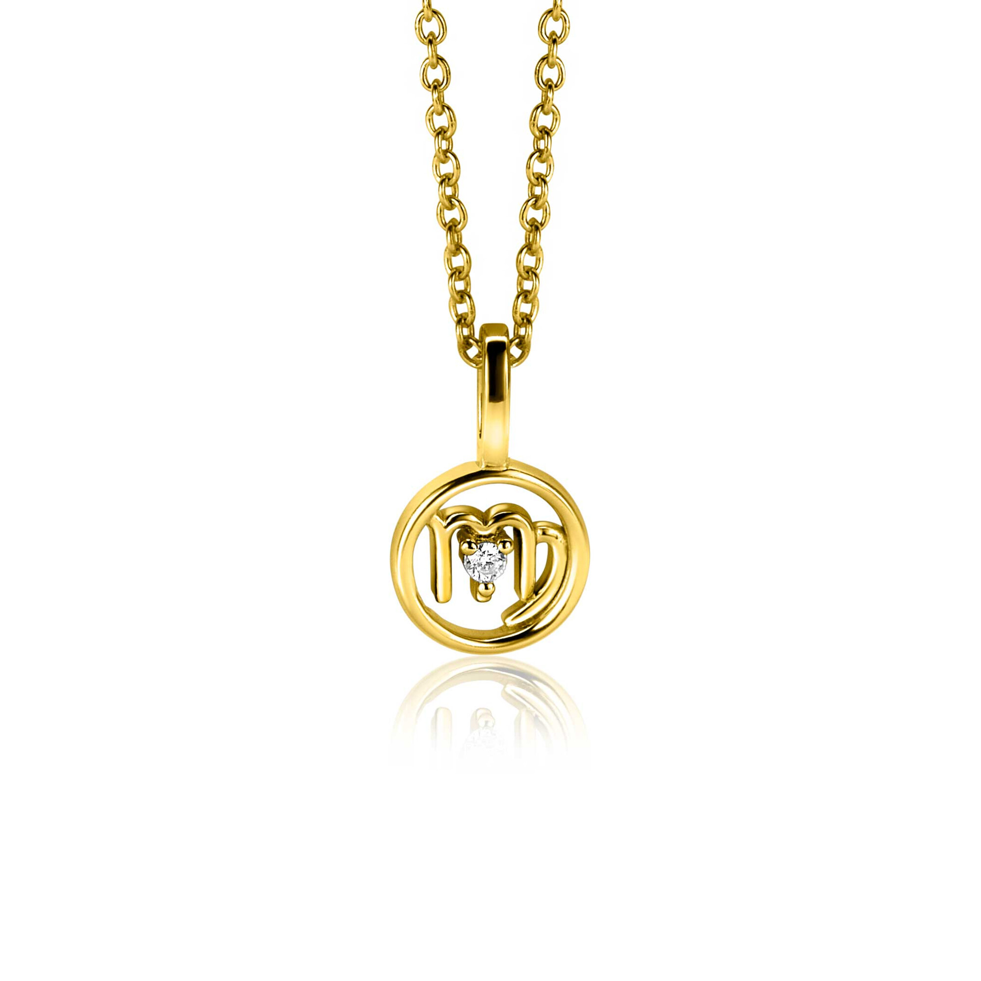9mm ZINZI gold plated silver Virgo zodiac sign pendant set with white zirconias ZIHY-MAA (without necklace)