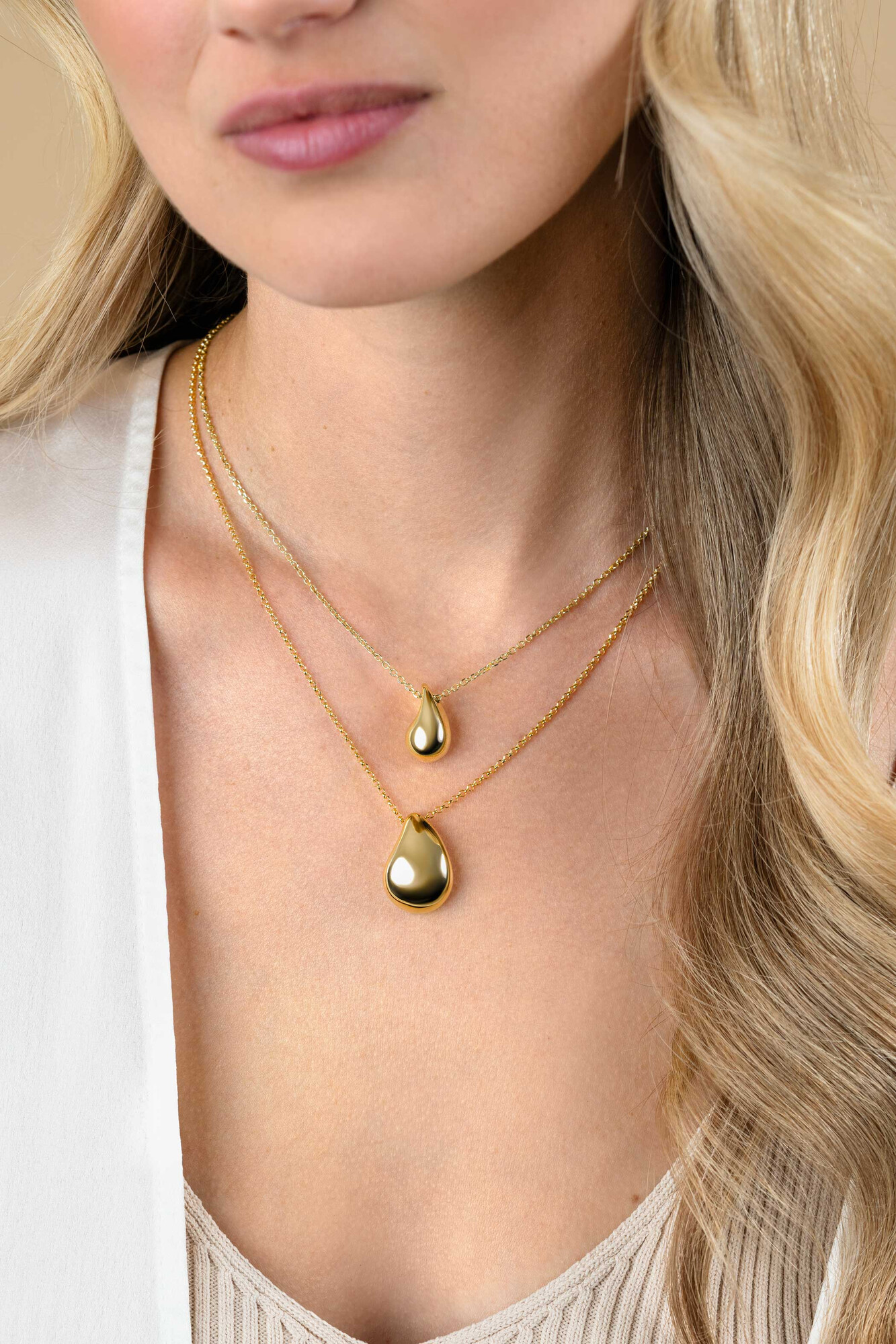 ZINZI gold plated silver jasseron necklace 45cm with luxury large teardrop-shaped pendant (24mm) ZIC2637G