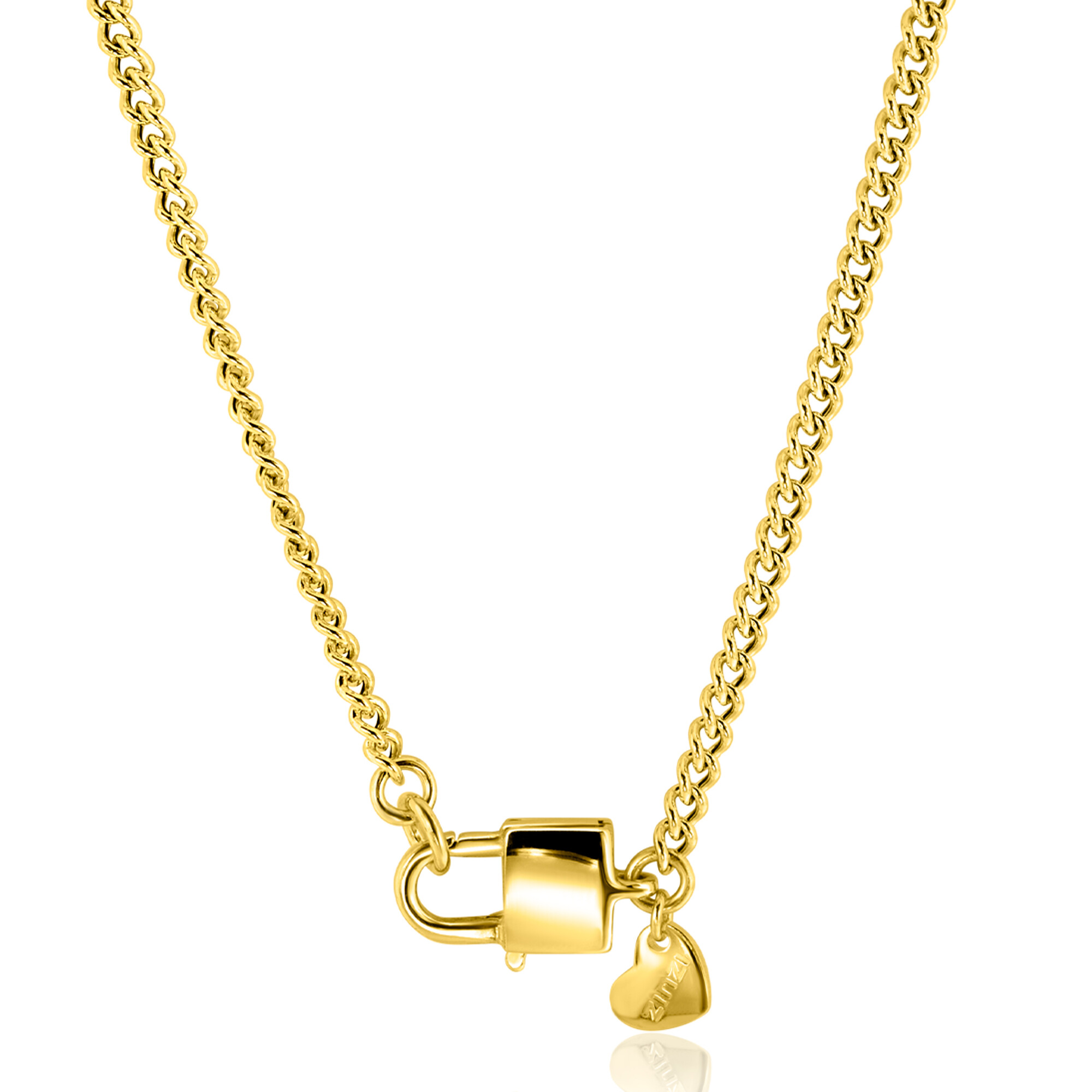 ZINZI Gold Plated Sterling Silver Curb Chain Necklace with Trendy Lock as Clasp 3.8mm width 43cm ZIC2411G