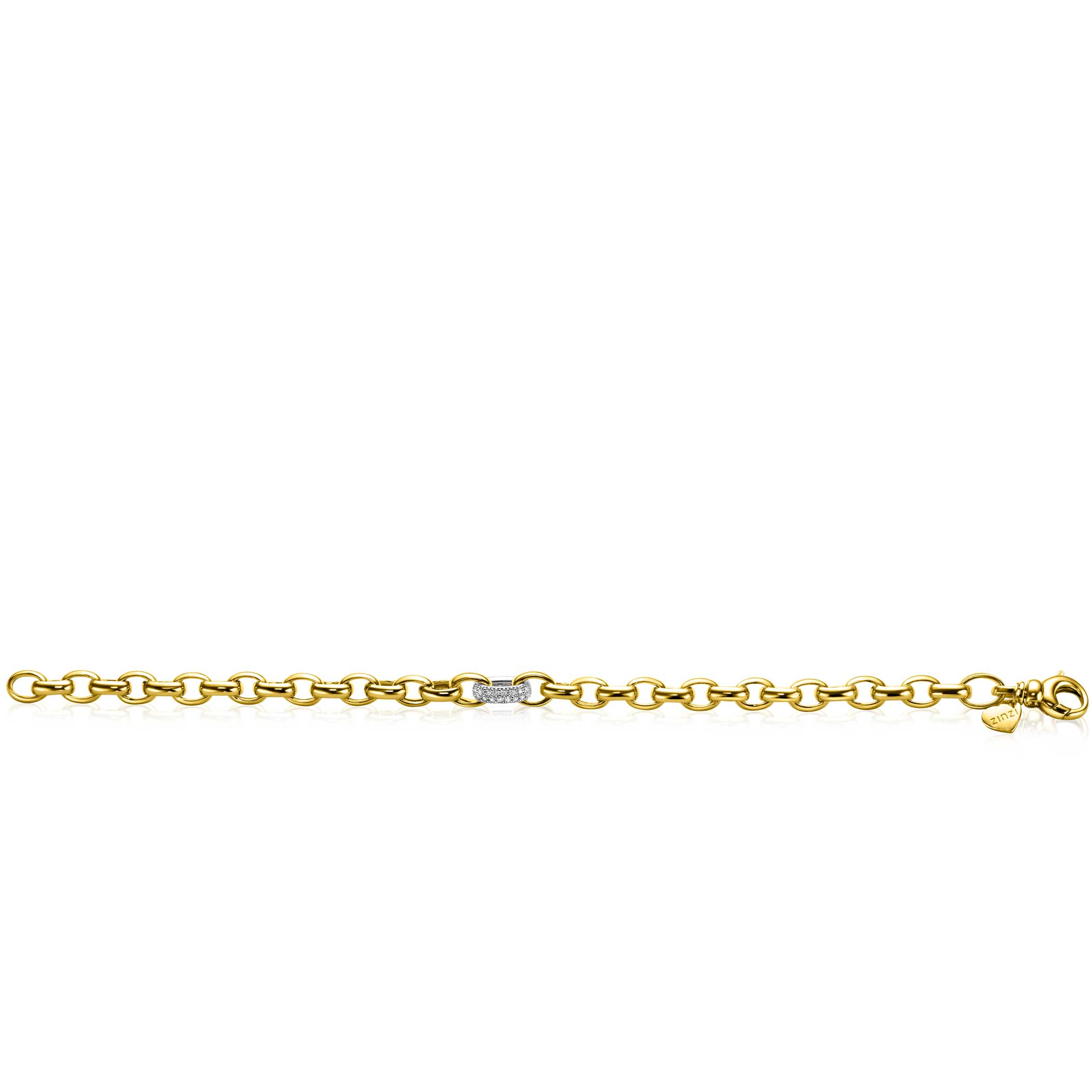 ZINZI gold plated silver link bracelet with a round link set with white cubic zirconias, 6mm wide 19cm ZIA2664