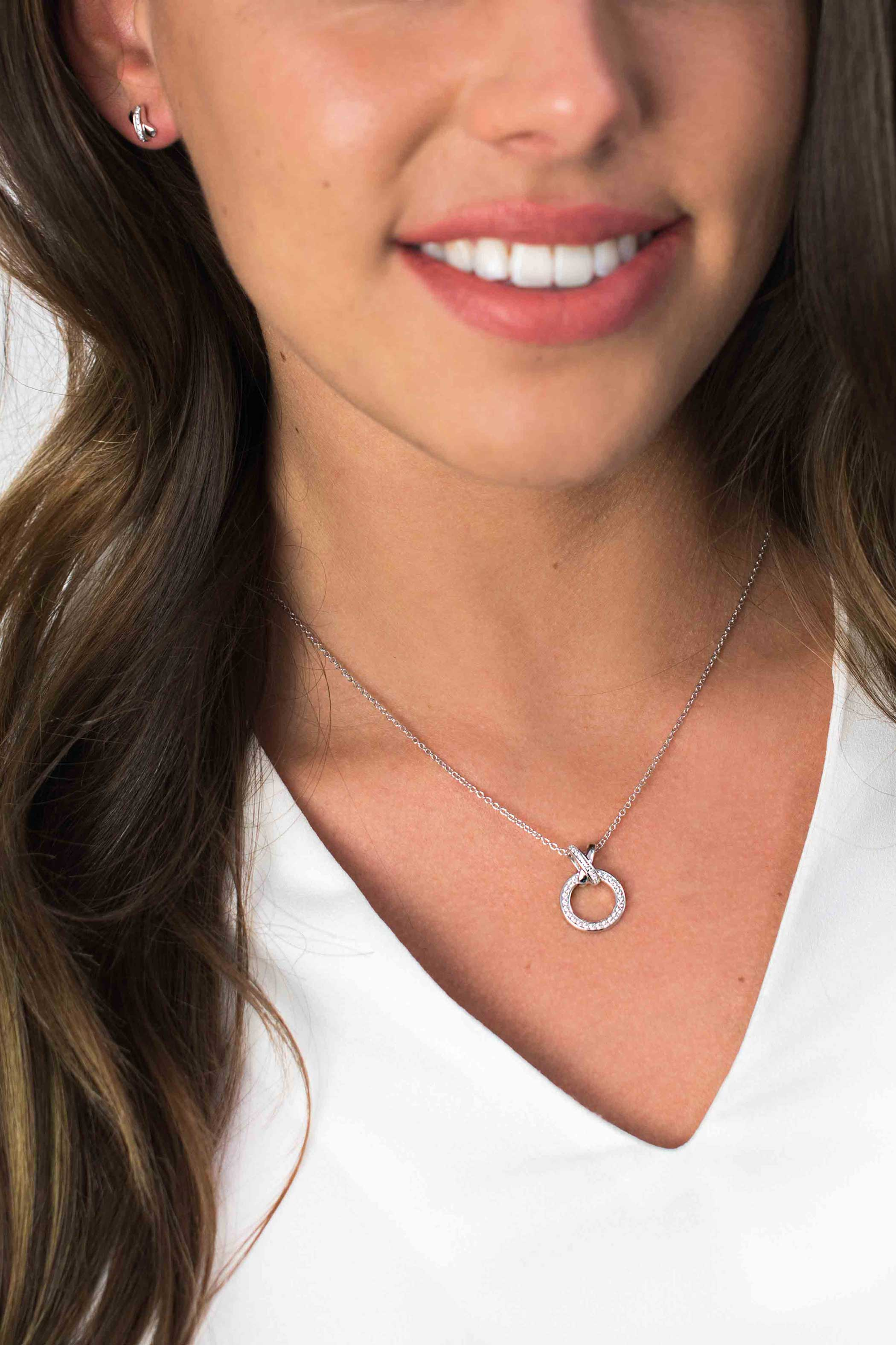 ZINZI Sterling Silver Necklace Round and Crossover Pendant White 45cm ZIC1816