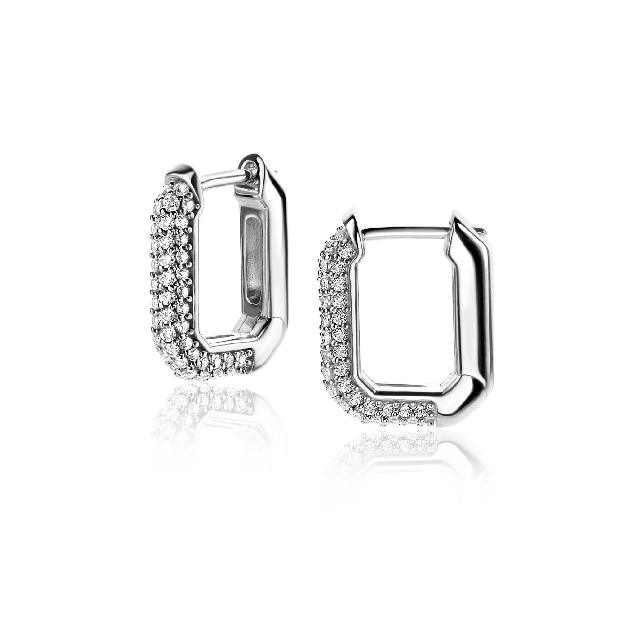 16mm ZINZI Sterling Silver Hoop Earrings Octagon White Zirconias width 3mm ZIO2495Z