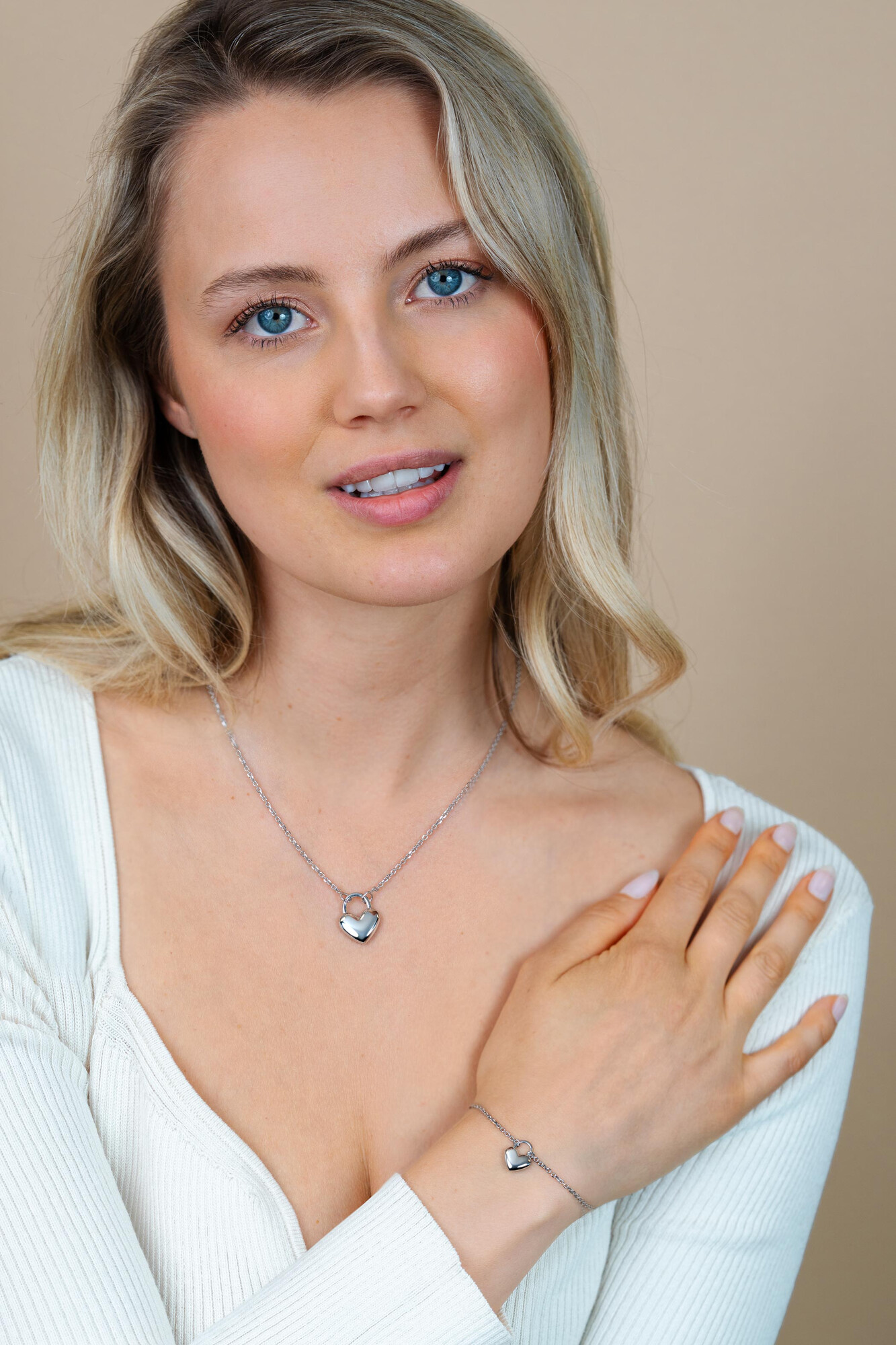 ZINZI silver link necklace with heart-shaped lock pendant 18mm wide 42-45 cm ZIC2673
