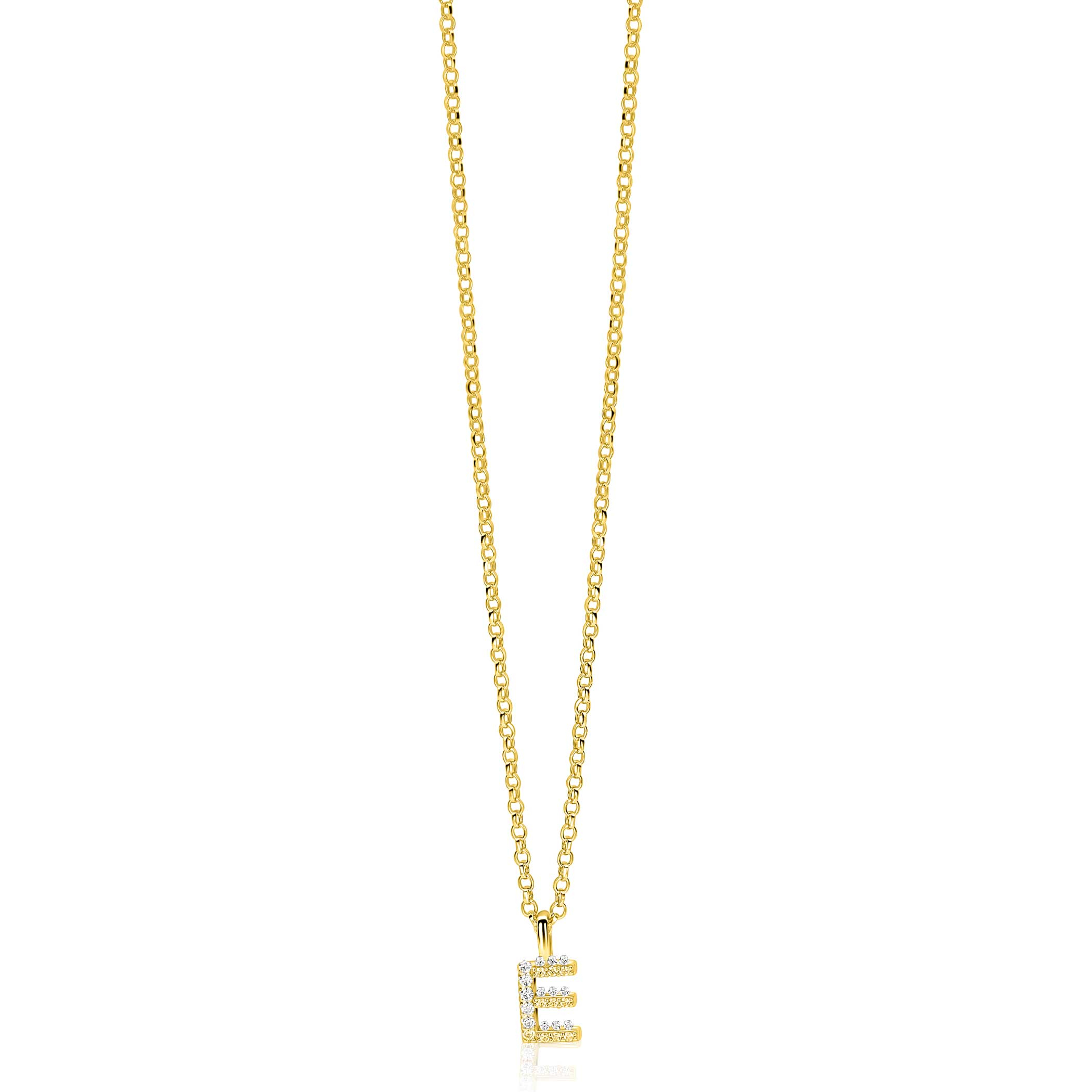 ZINZI zlv. hanger gg.verg.letter E bezet met zirconia's