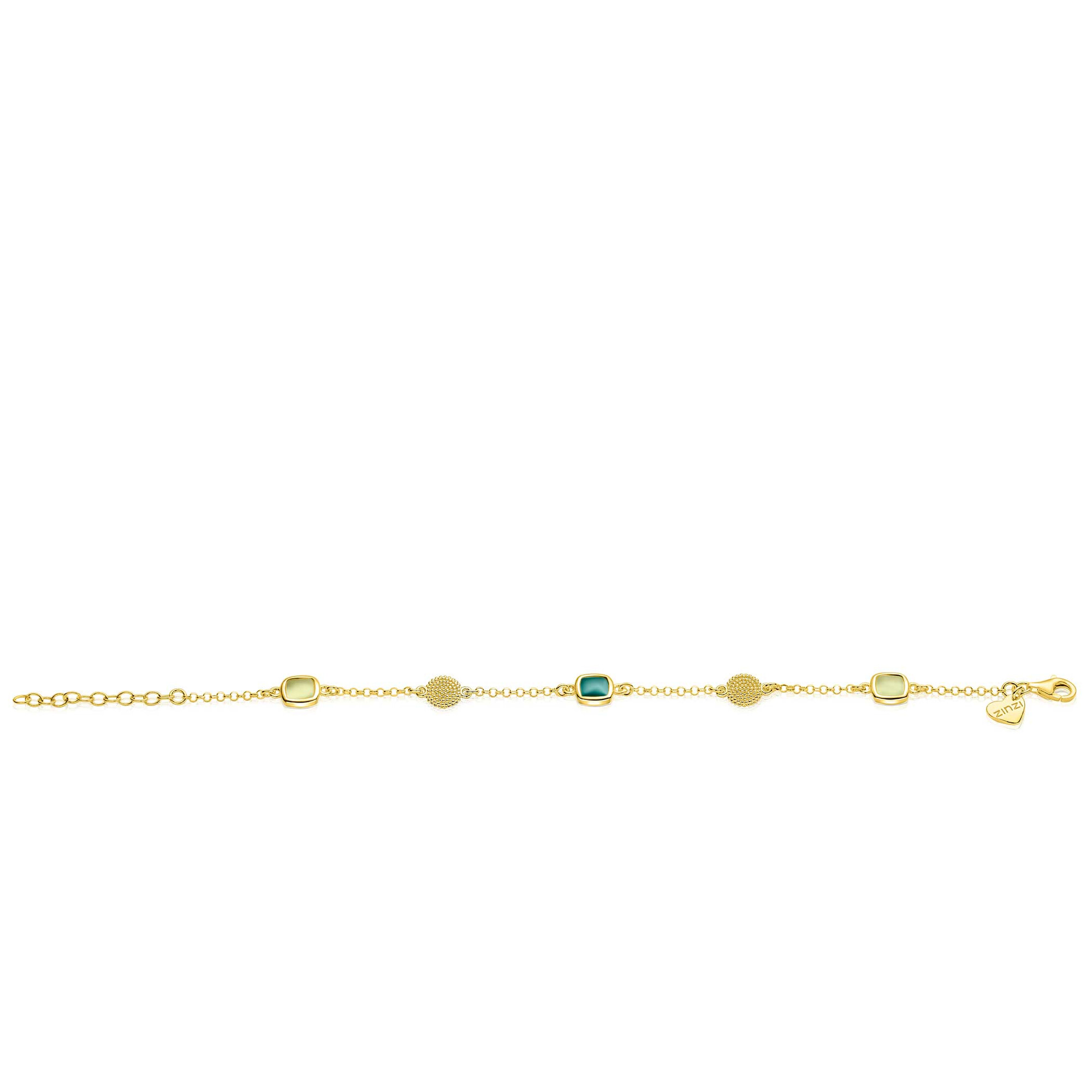 ZINZI zlv. armband gg.verg. groen en bew.plaatjes