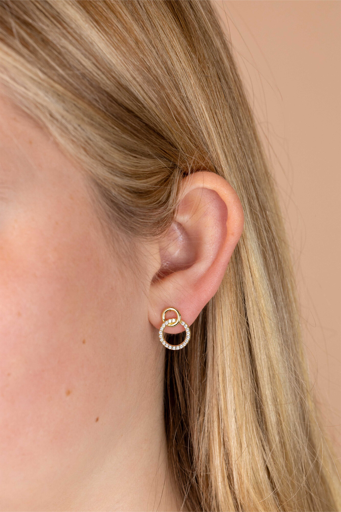 ZINZI Sterling Silver Gold Plated Stud Earrings 2 Open Connected Circles White ZIO1782Y