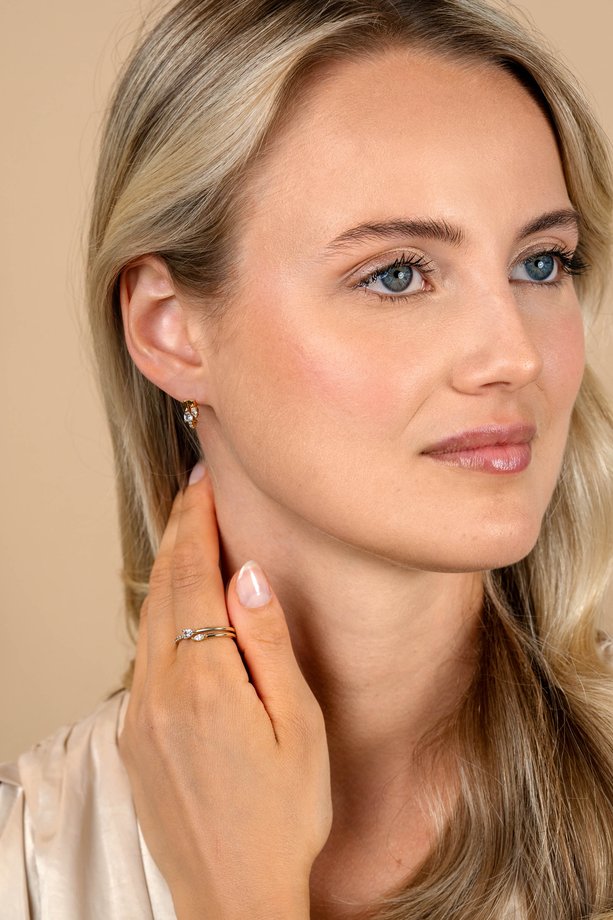 12mm ZINZI gold plated silver multi-look stud earrings with pear-shaped and oval white cubic zirconias ZIO2689Y