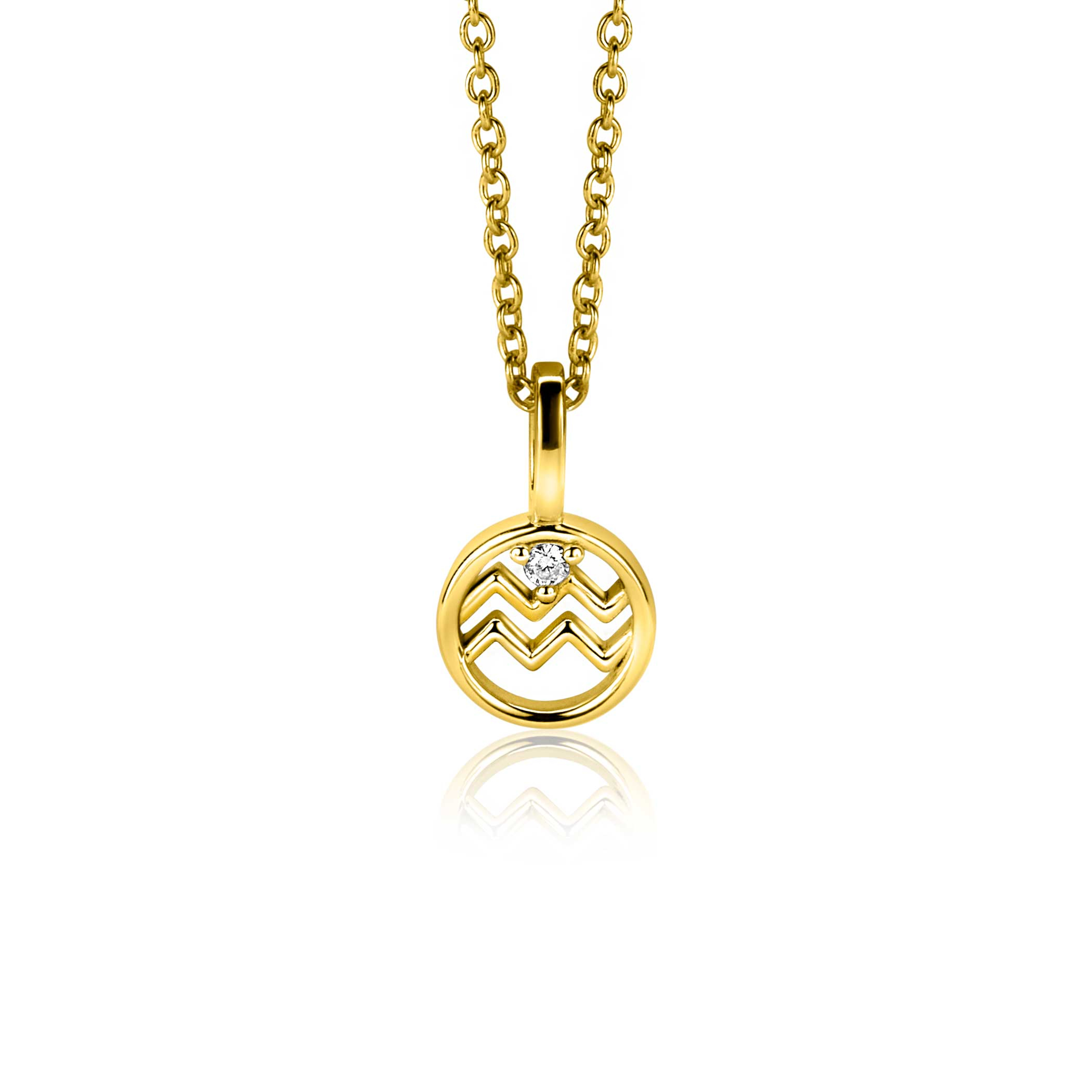 9mm ZINZI gold plated silver Aquarius zodiac charm set with white zirconia ZIHY-WAT (without necklace)