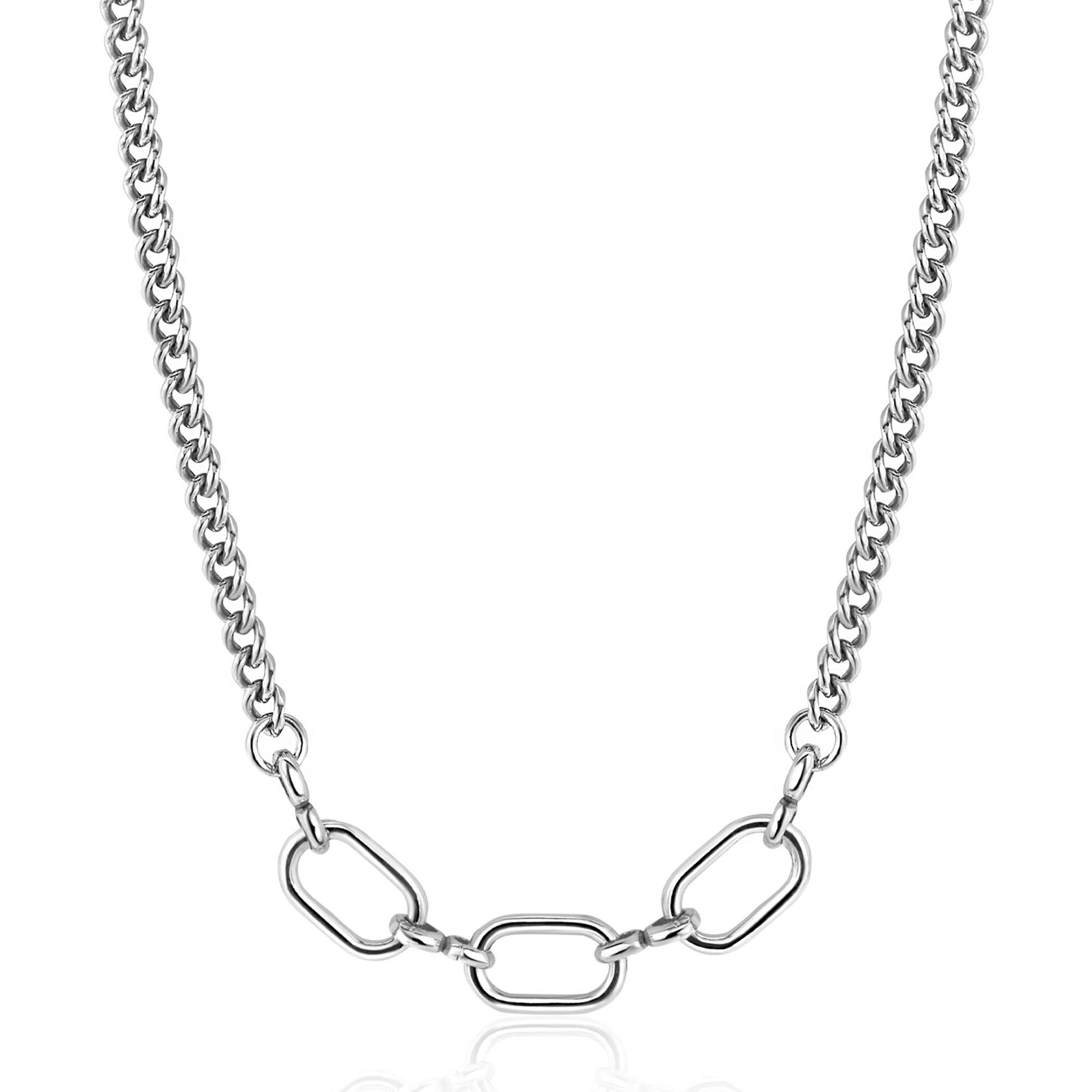 ZINZI Sterling Silver Chain Necklace with 3 Large Oval Chains 40-45cm ZIC2419