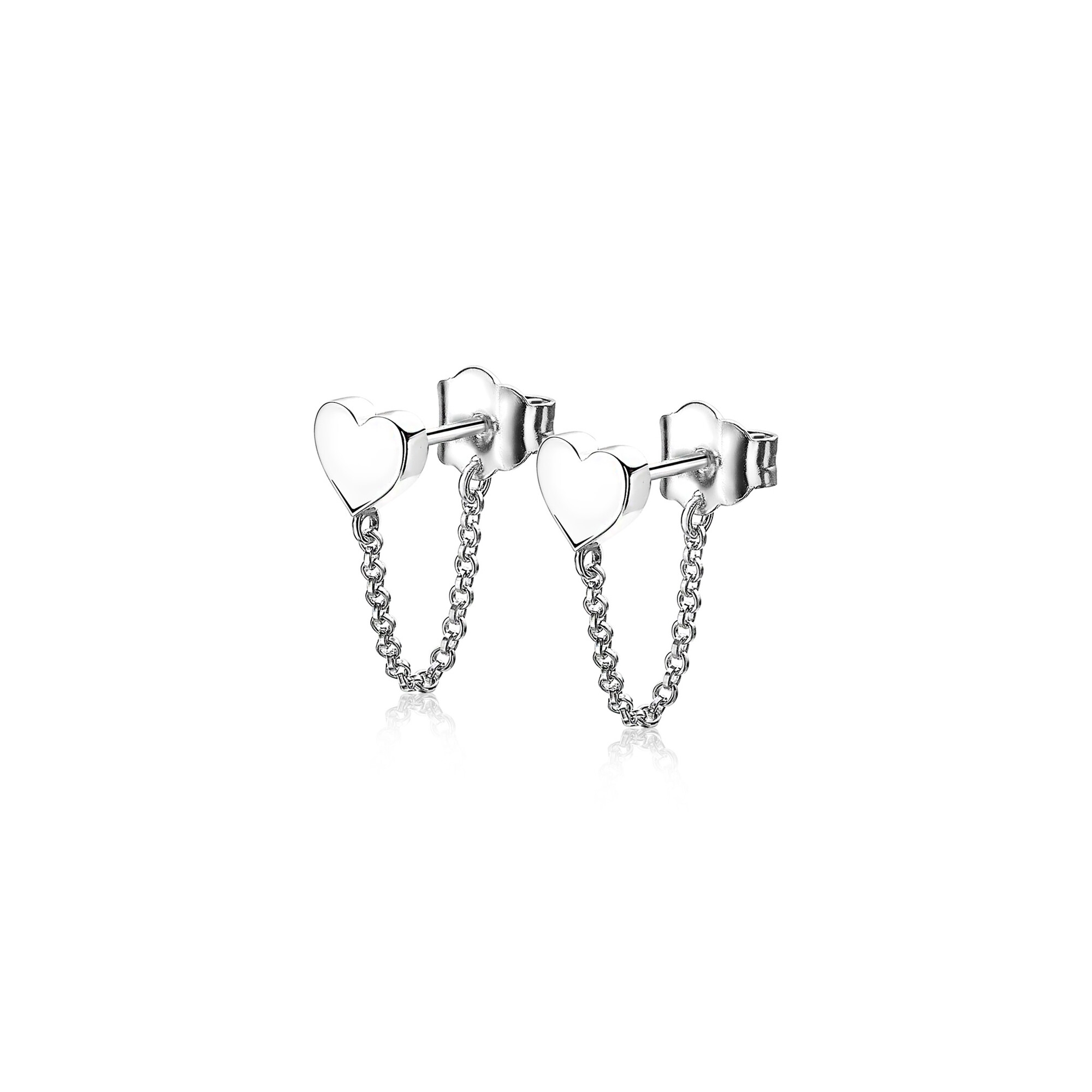 ZINZI Sterling Silver Stud Earrings Heart with Chain ZIO1686