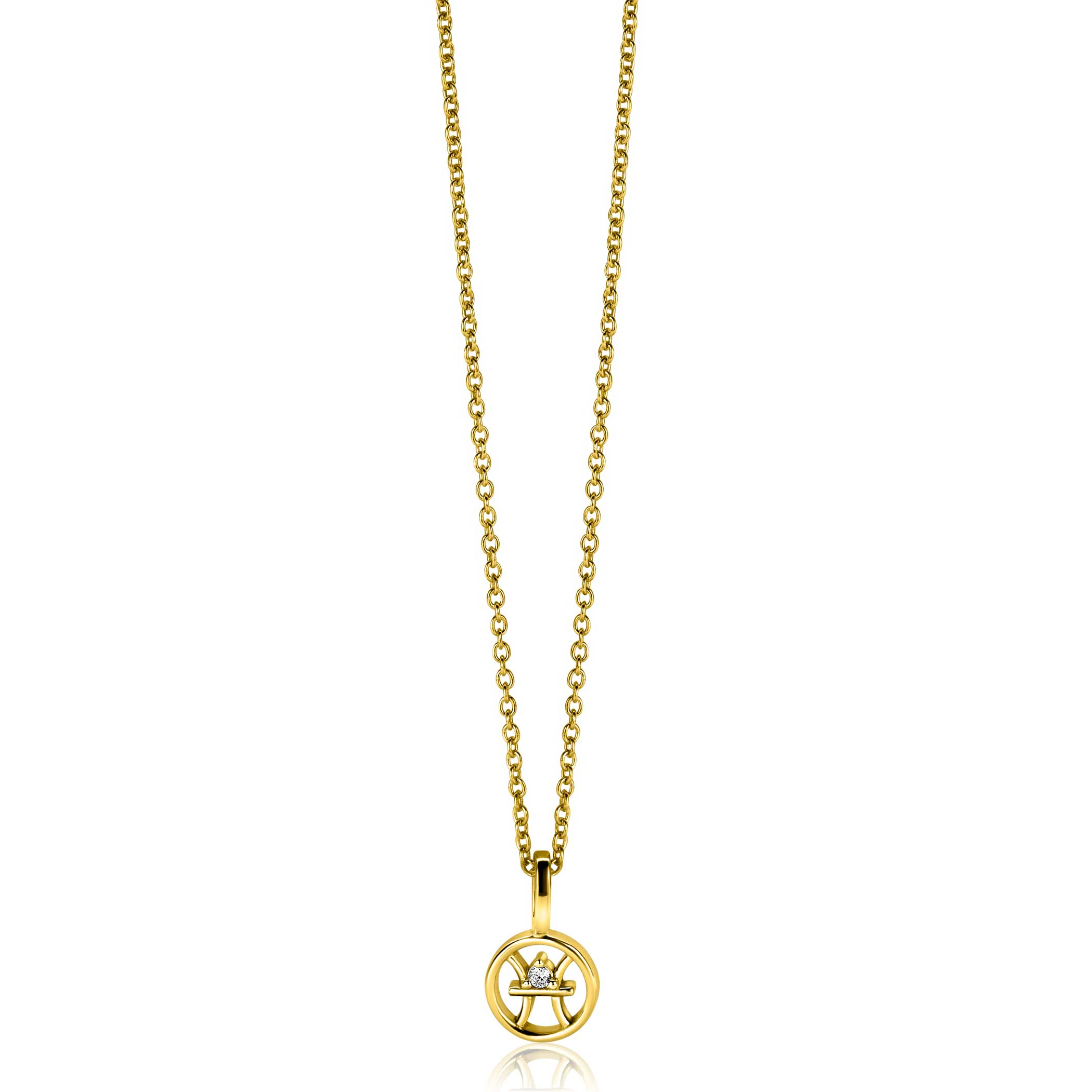 9mm ZINZI gold plated silver Pisces zodiac sign pendant set with white zirconias ZIHY-VIS (without necklace)