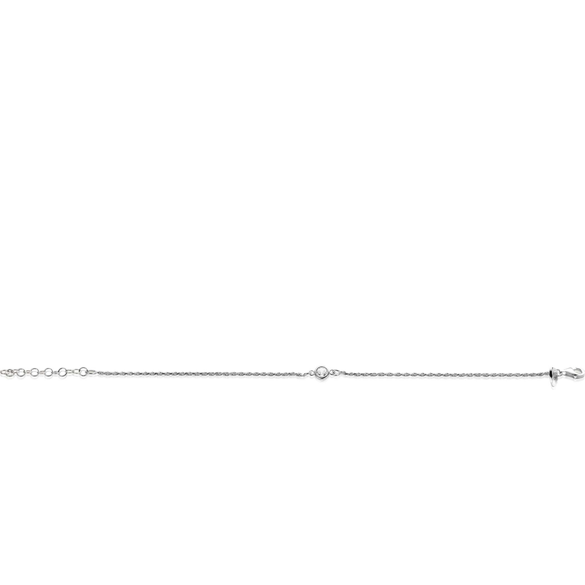 ZINZI Sterling Silver Rope Chain Bracelet Set with a Round White Zirconia 17-20cm ZIA2461