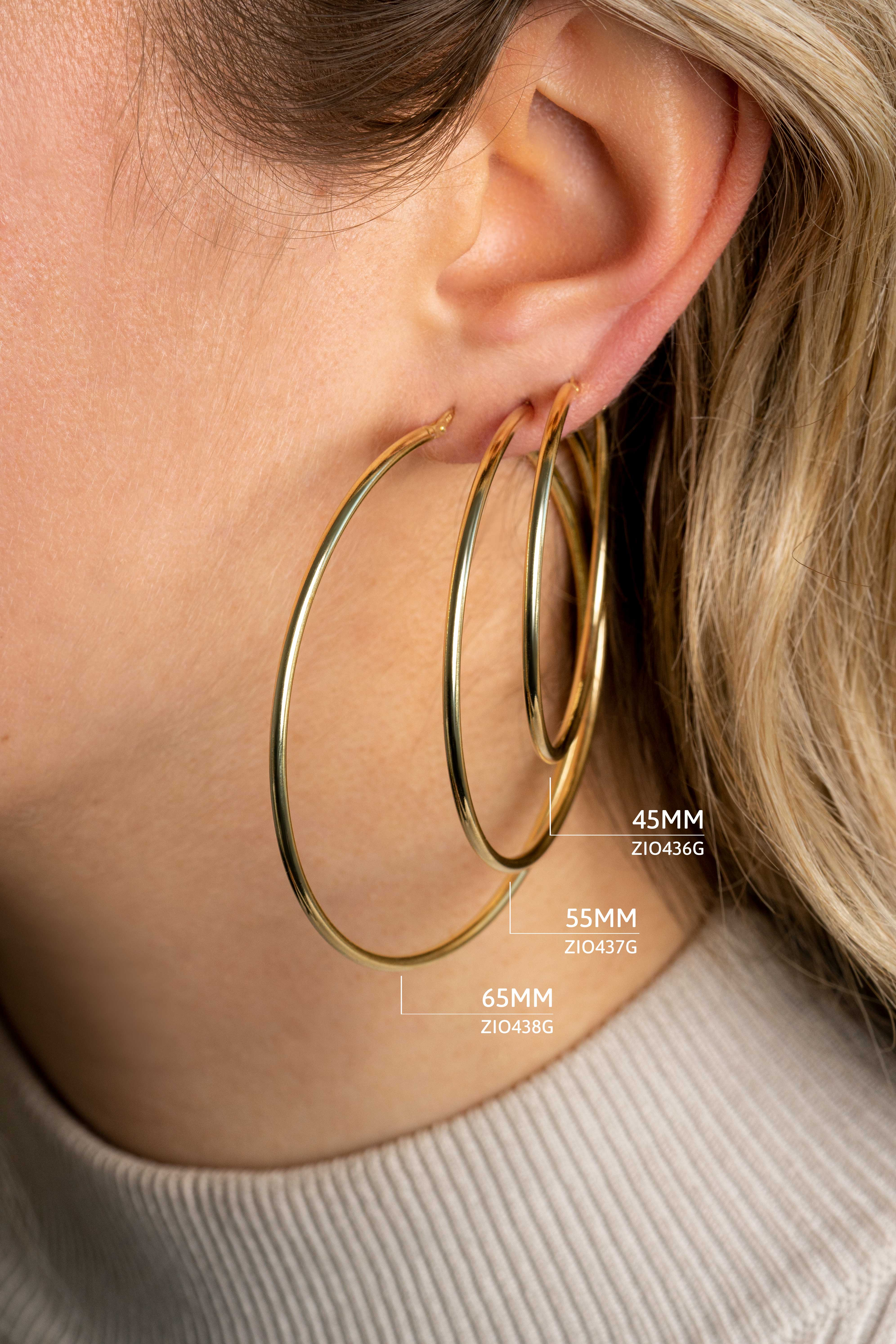 65mm ZINZI Gold Plated Sterling Silver Hoop Earrings 65x2mm ZIO438G