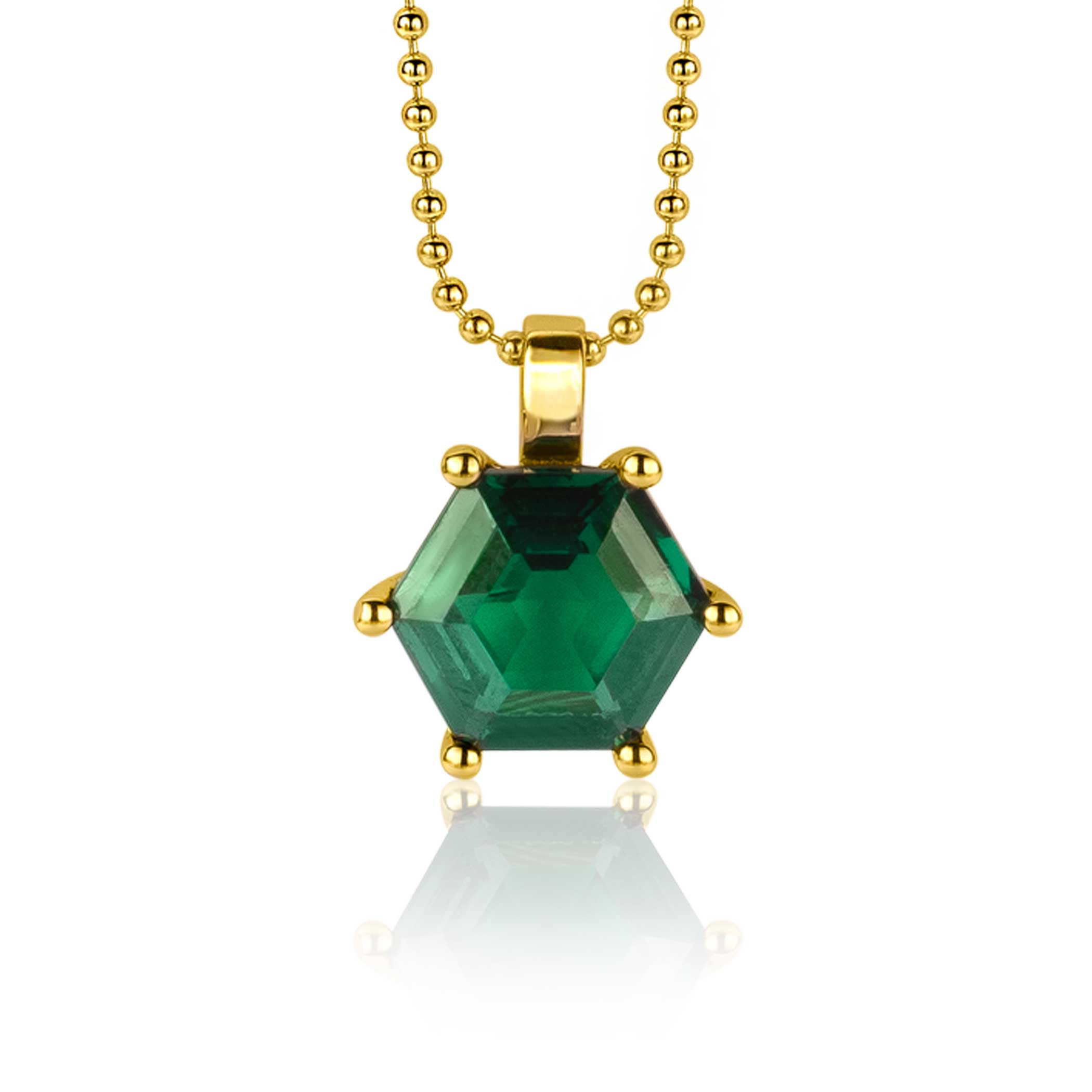 15mm ZINZI Gold Plated Sterling Silver Pendant Hexagon Green Color Stone ZIH2259G (excl. necklace)