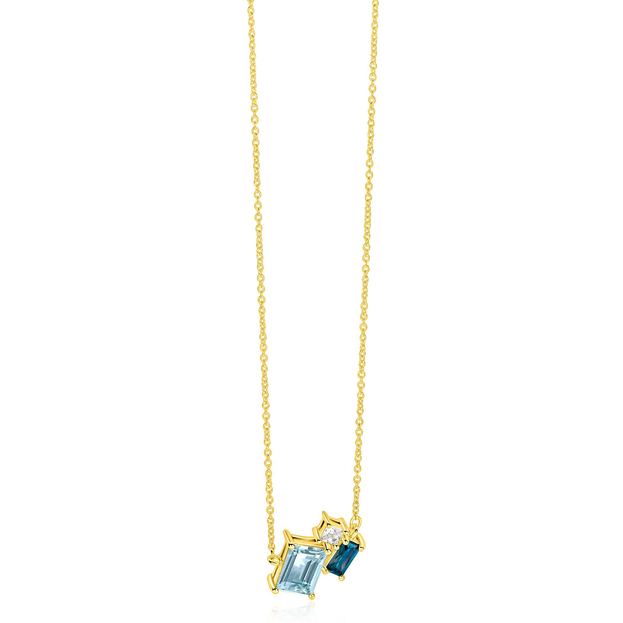 ZINZI zlv. collier gg.verg.baq.lichtblauw/blauw/zirc.