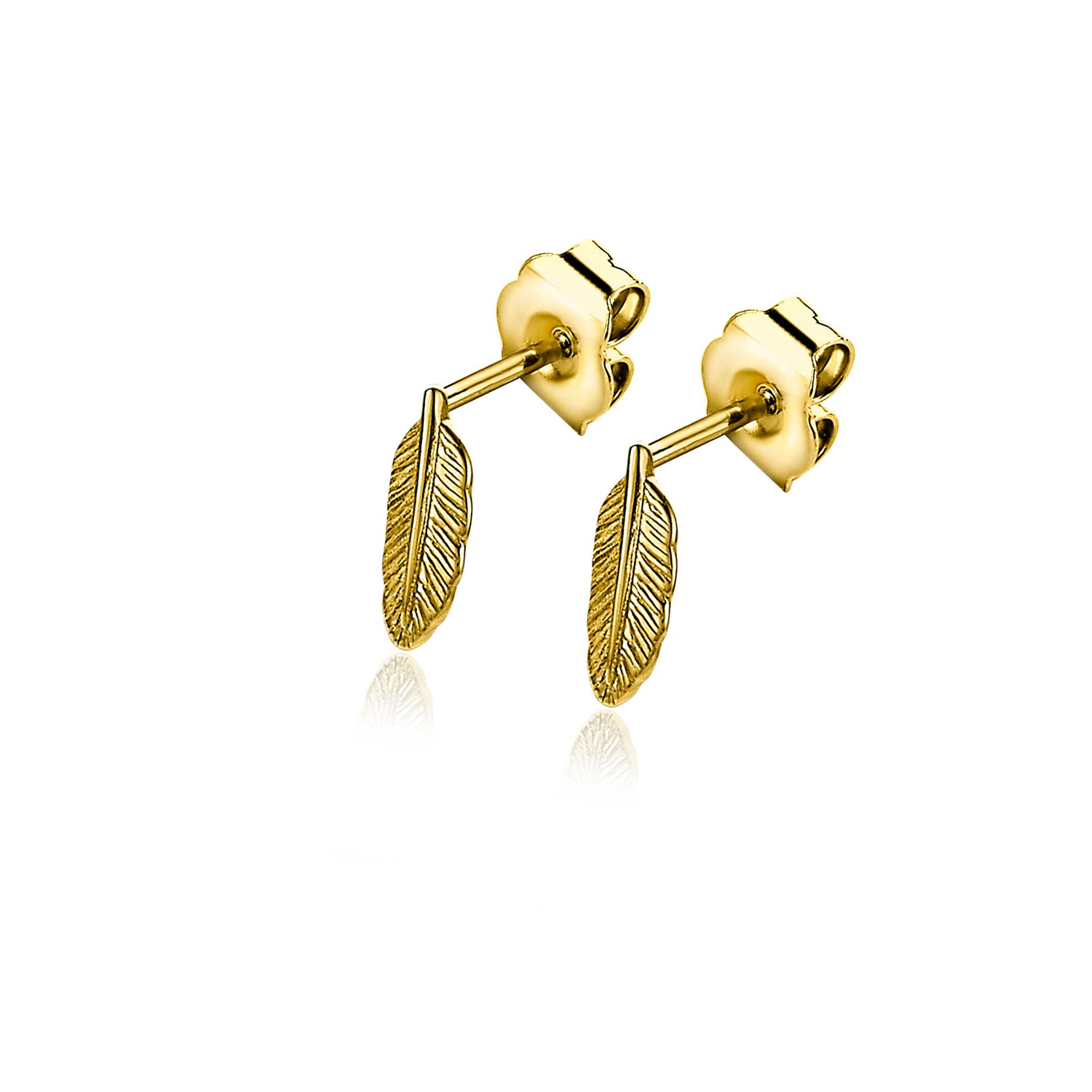 10mm ZINZI Gold Plated Sterling Silver Stud Earrings Feather ZIO2212G