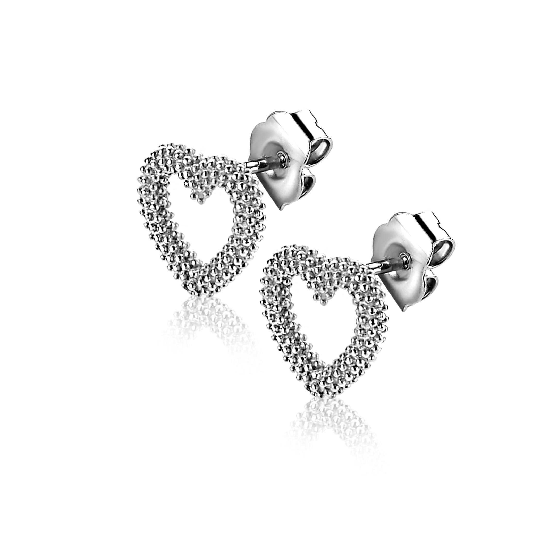 ZINZI zlv. oorknopjes bewerkt open hartje