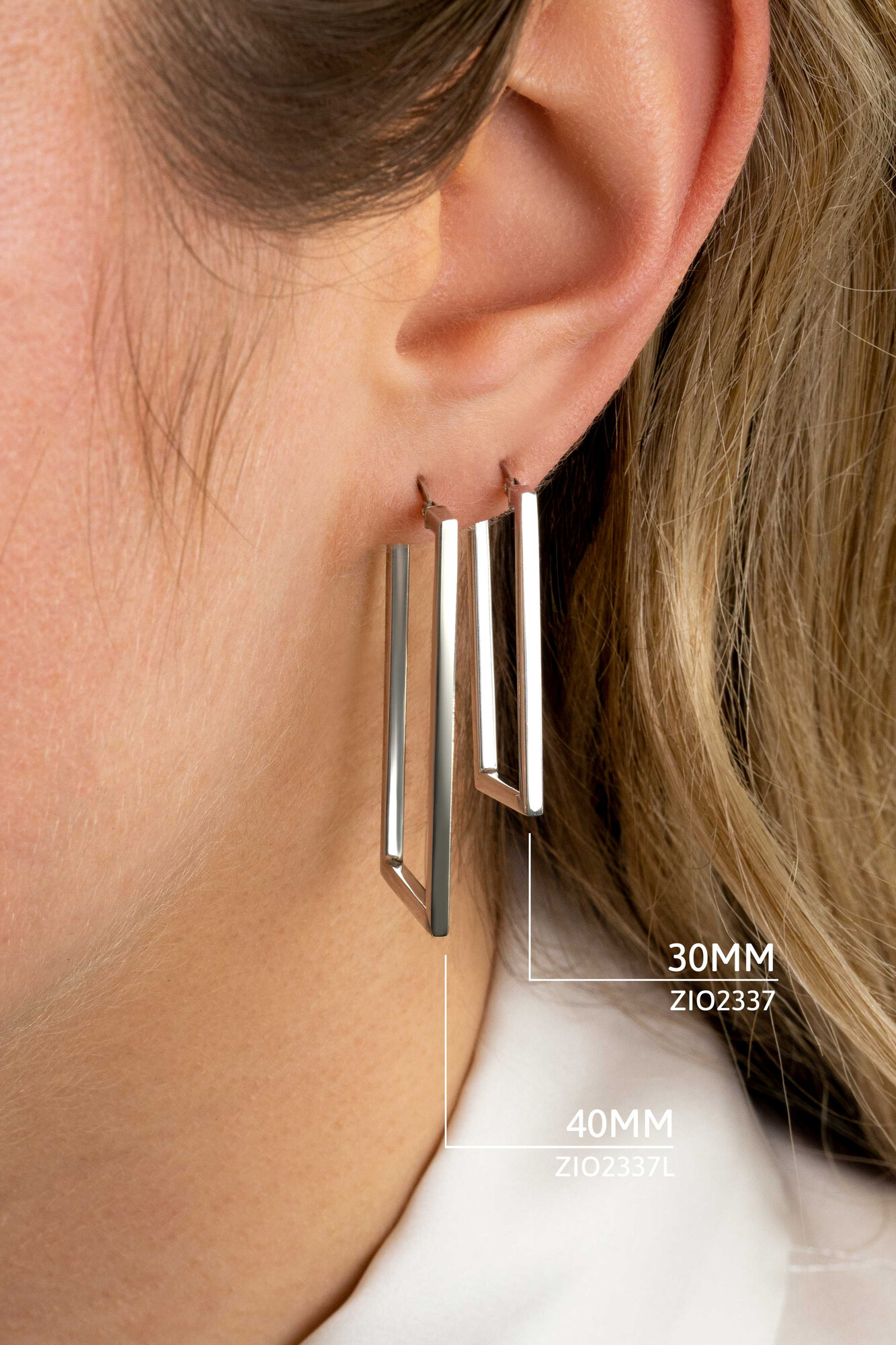 30mm ZINZI Sterling Silver Trendy Hoop Earrings Rectangular Shape width tube 2mm ZIO2337