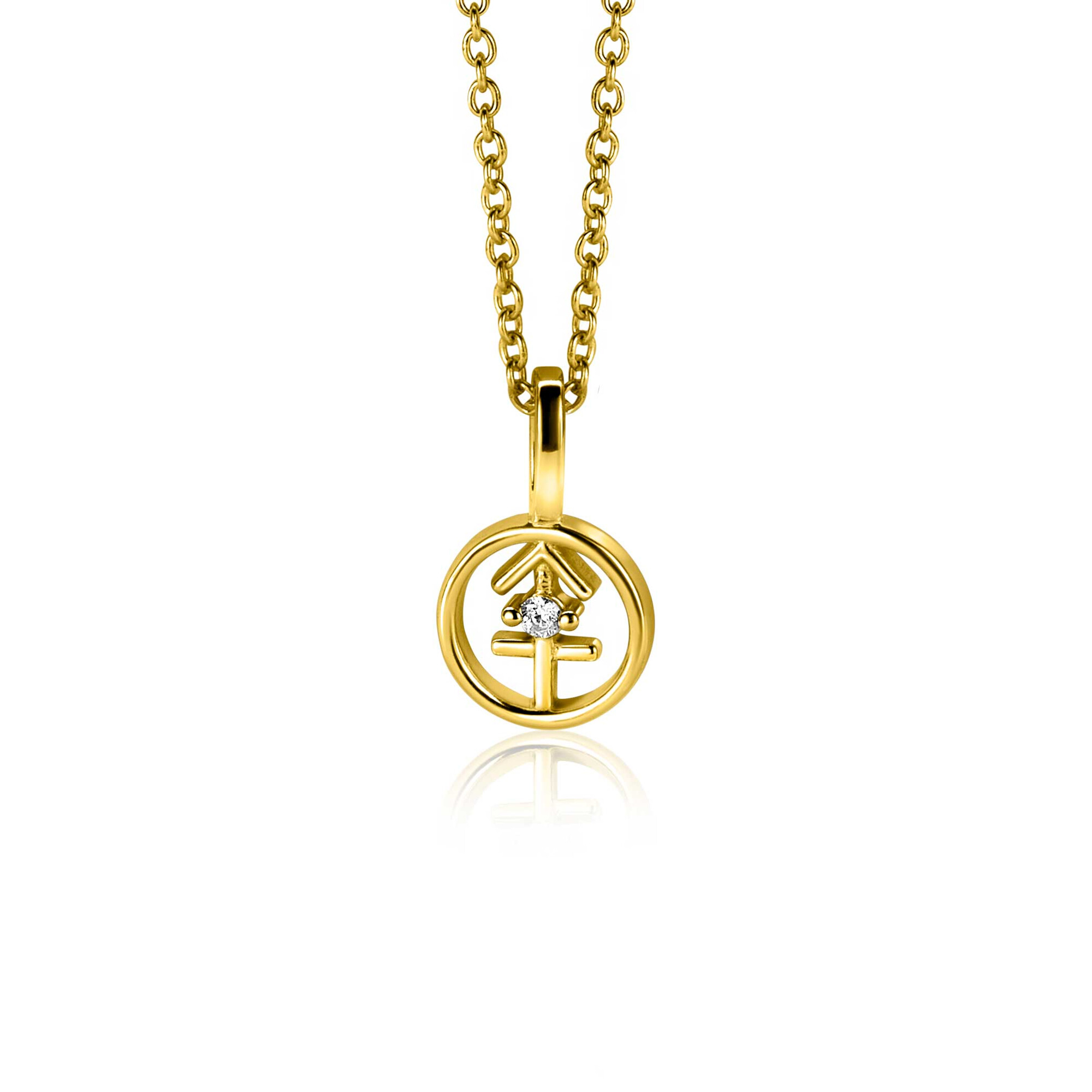 9mm ZINZI gold plated silver Sagittarius zodiac sign pendant set with white zirconias ZIHY-BOO (without necklace)
