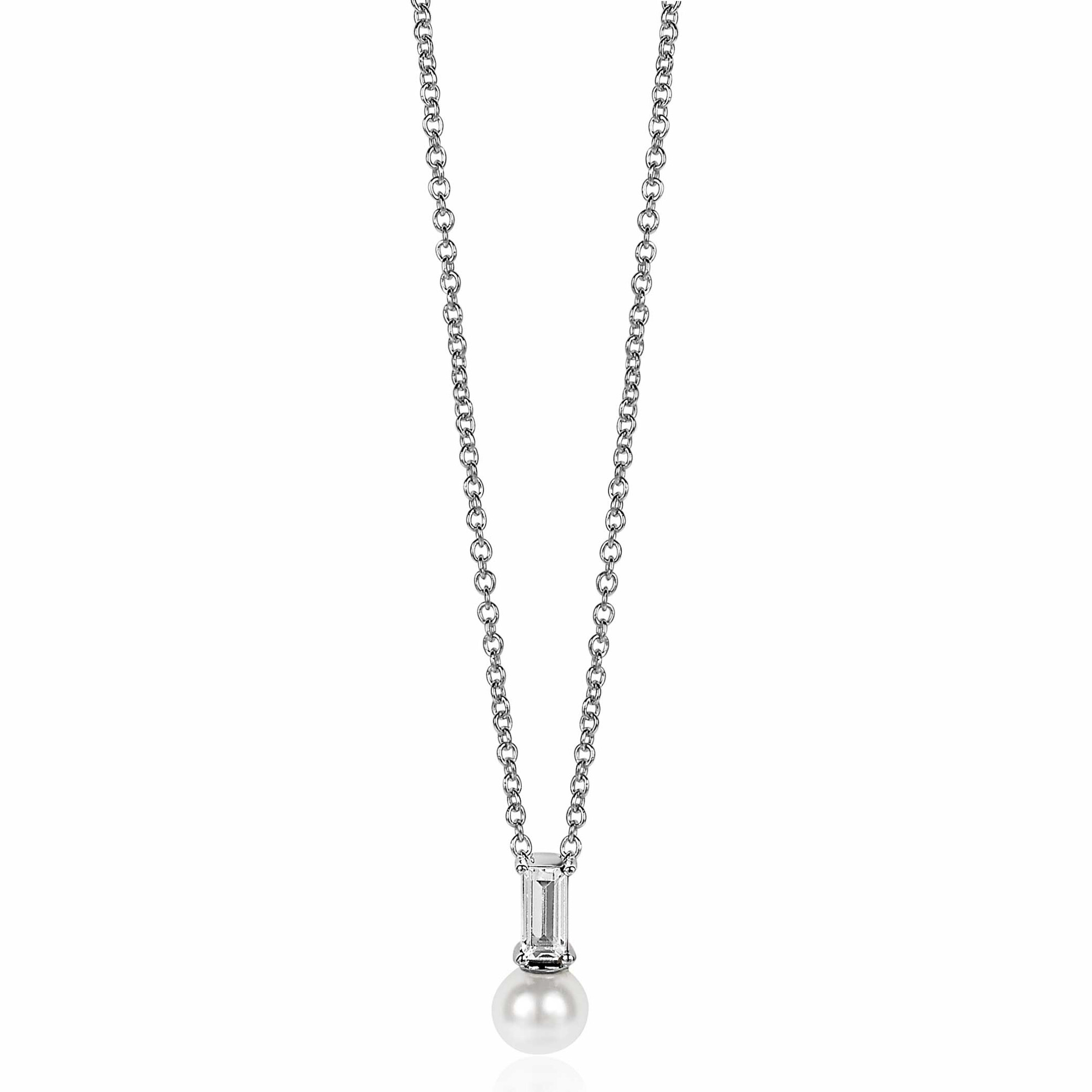 ZINZI Sterling Silver White Pearl Pendant with White Baguette Zirconia ZIH2135 (excl. necklace)