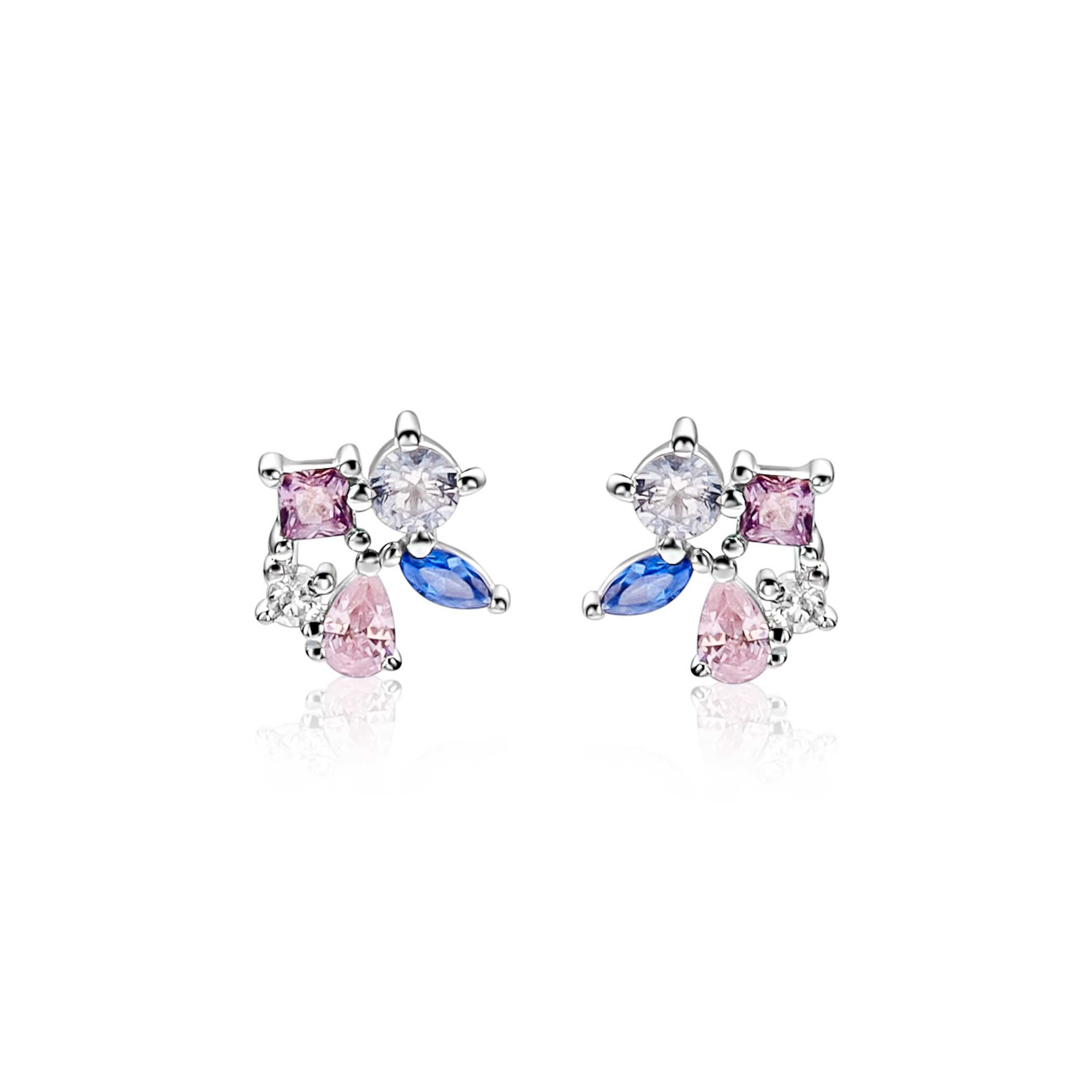 ZINZI zlv. oorknopjes fant.roze/paars/blauw/zirc