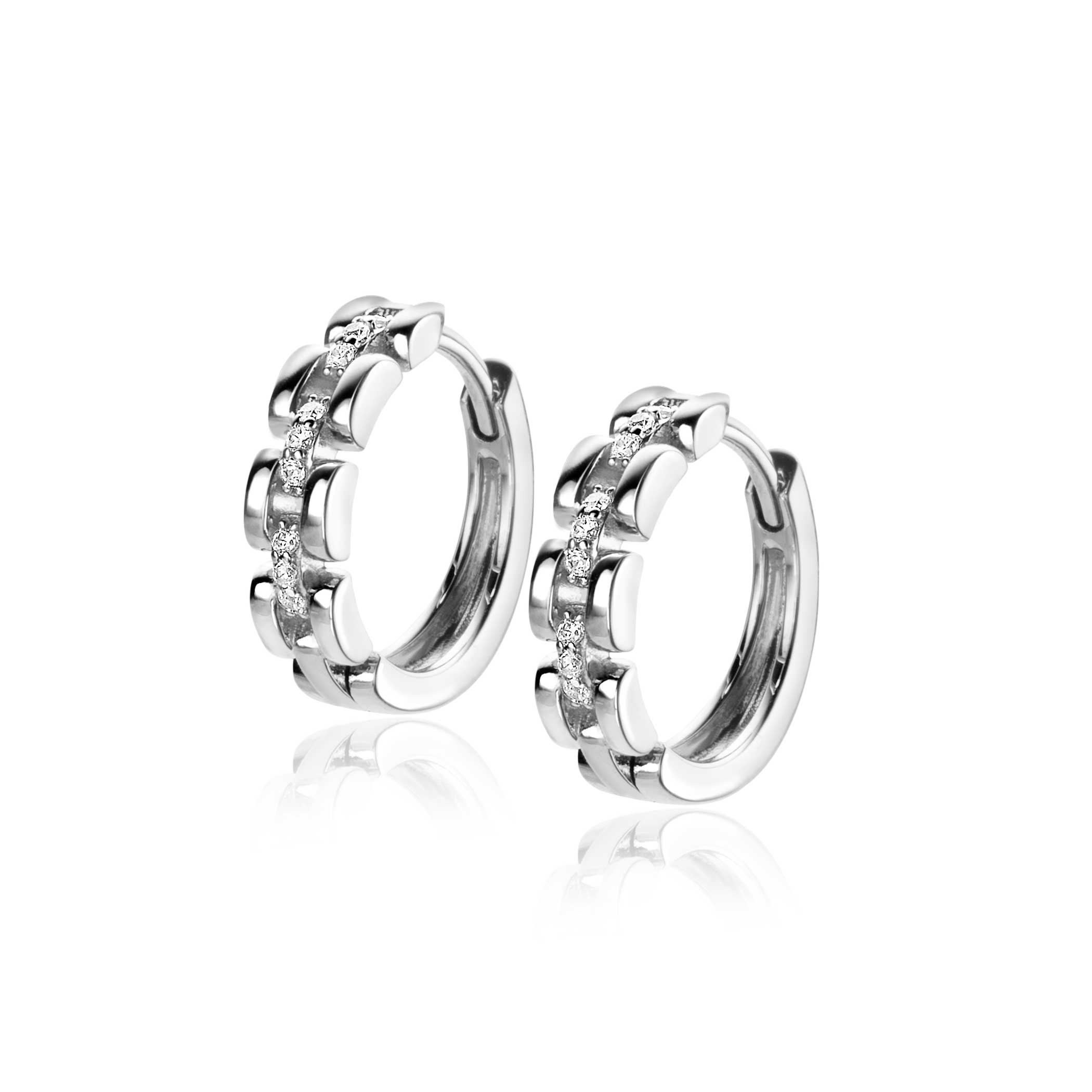 16mm ZINZI Sterling Silver Hoop Earrings Rolex-style Chains White Zirconias 16x4mm ZIO2504