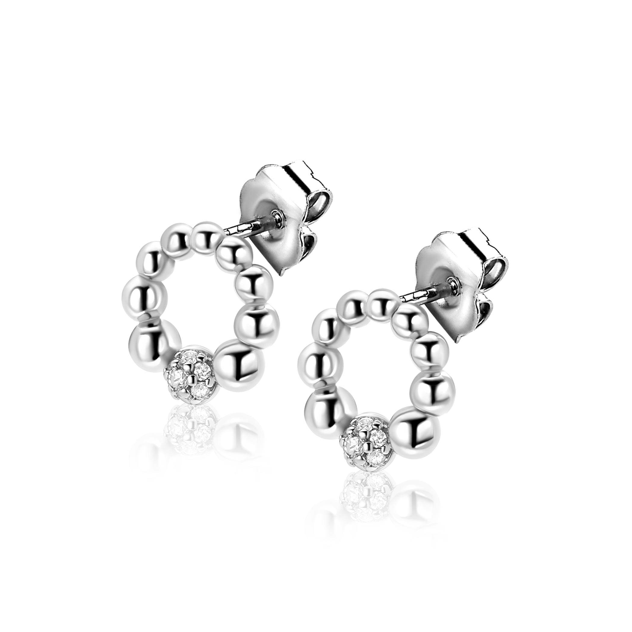 ZINZI zlv. oorknopjes rond open bolletjes en zirc.