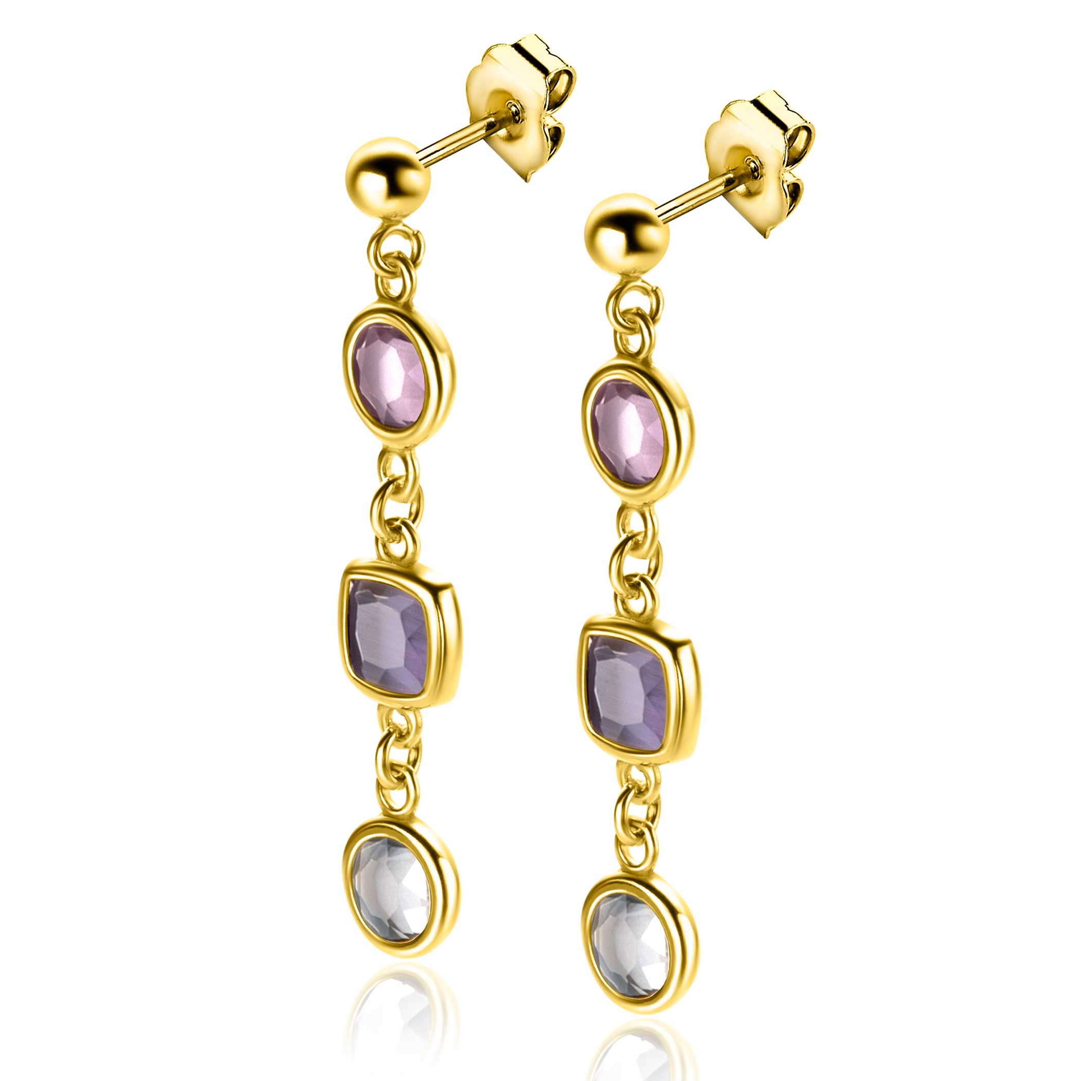 40mm ZINZI Gold Plated Sterling Silver Earrings Round Square Purple and White Grey ZIO2525G