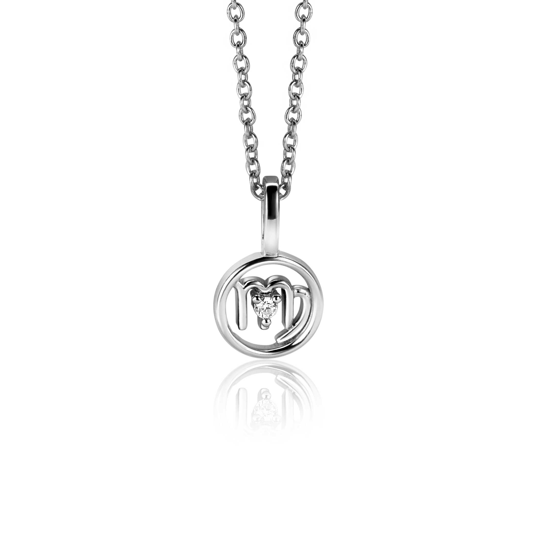 9mm ZINZI silver Virgo zodiac sign pendant set with white zirconias ZIH-MAA (without necklace)
