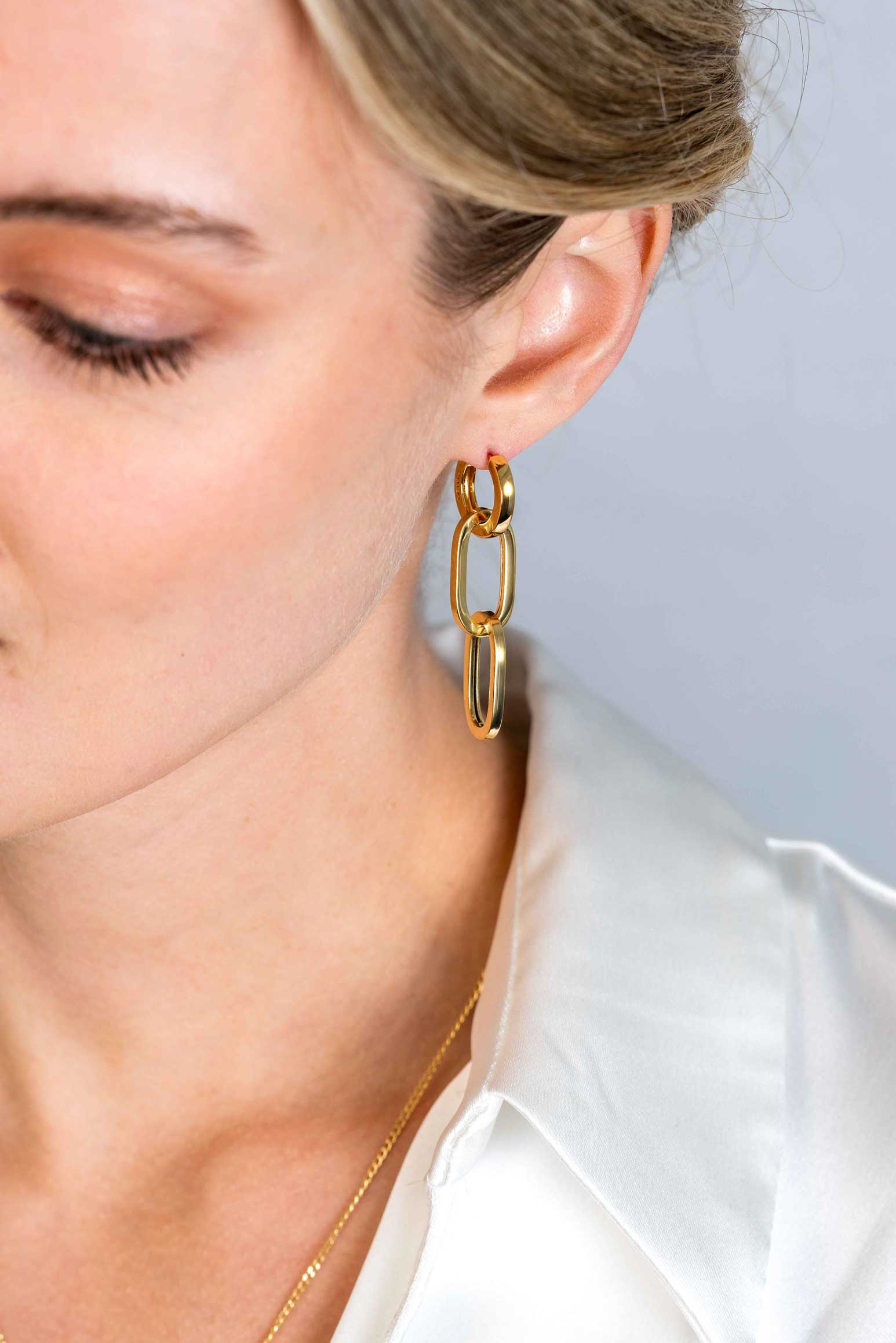 37mm ZINZI Gold Plated Sterling Silver Earrings Pendants 2 Long Paperclip Chains ZICH2352G (excl. hoop earrings)