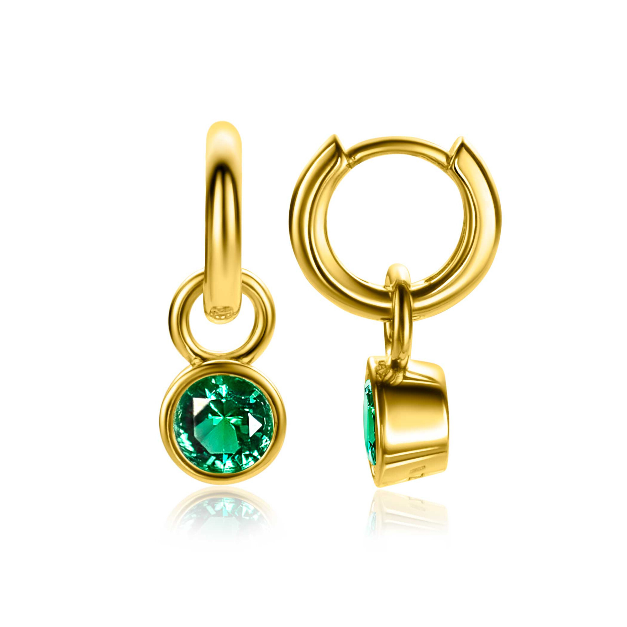 May Earrings Pendants Gold Plated with Birthstone Green Emerald Zirconia (excl. hoop earrings)