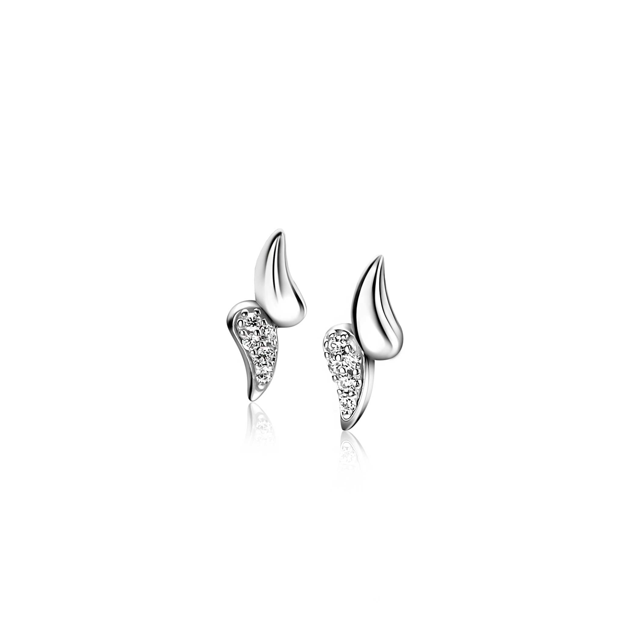 12mm ZINZI silver stud earrings with two teardrop shapes, set with white cubic zirconias ZIO2681