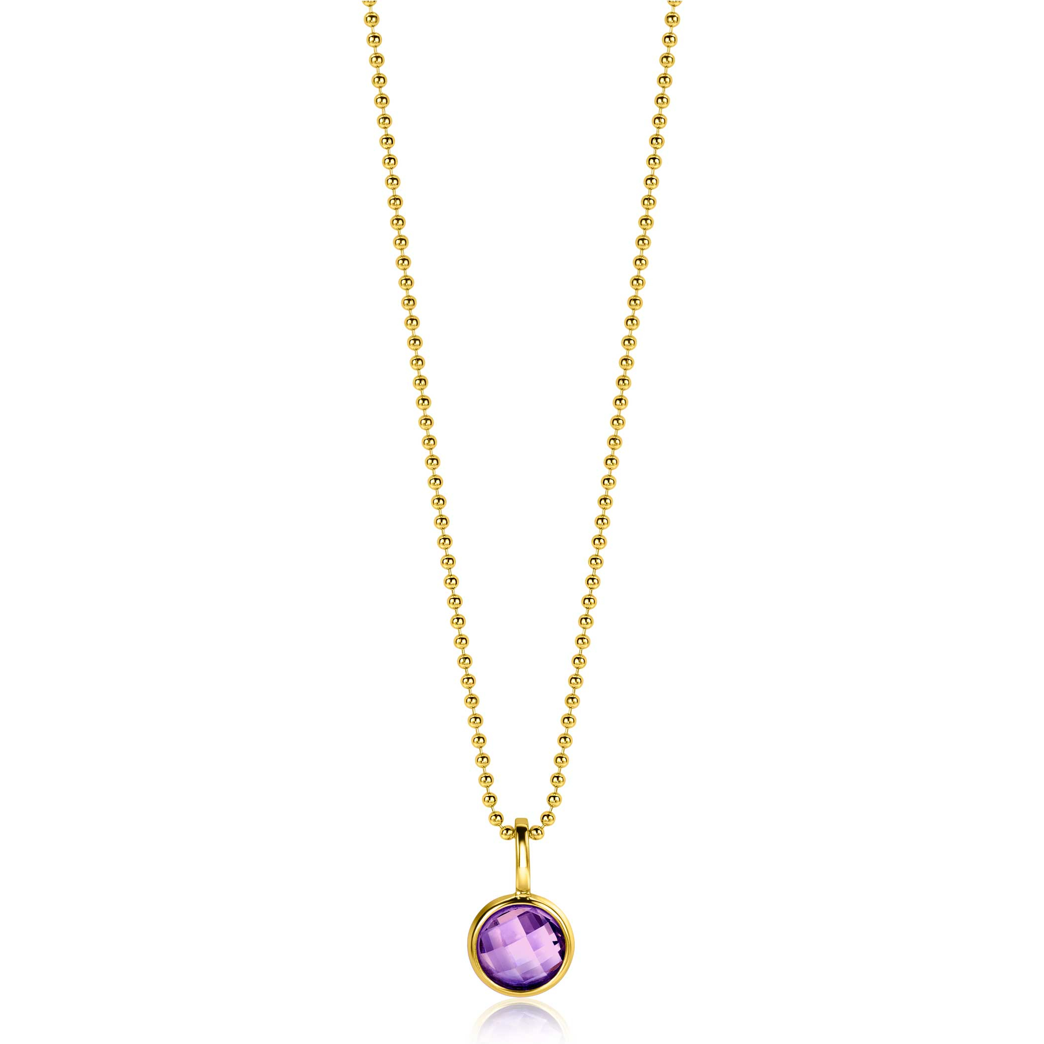 FEBRUARY Pendant 8mm Gold Plated Birthstone Purple Amethyst Zirconia (excl. necklace)
