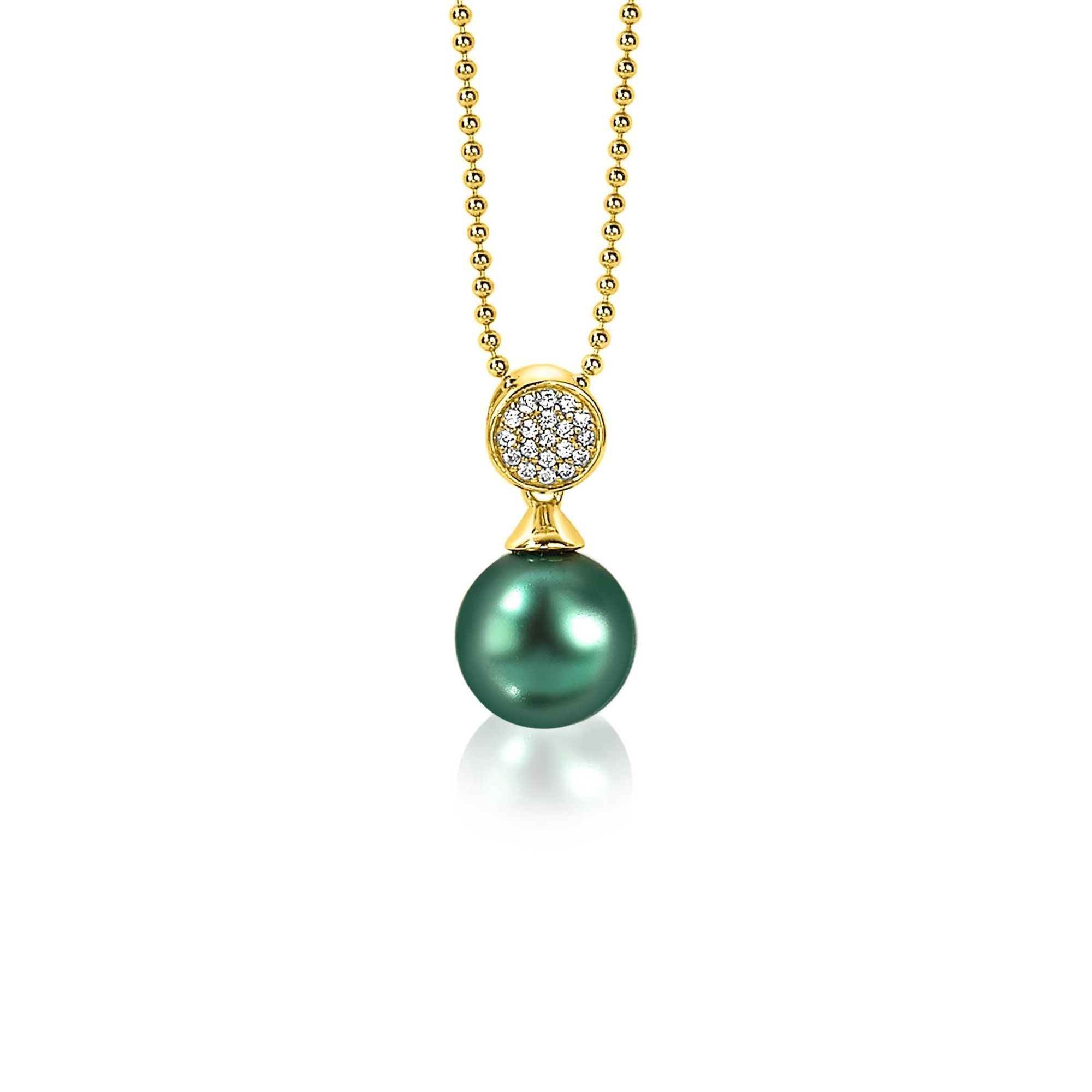 ZINZI Gold Plated Sterling Silver Pendant Green Pearl White Zirconias 18mm ZIH1151GG