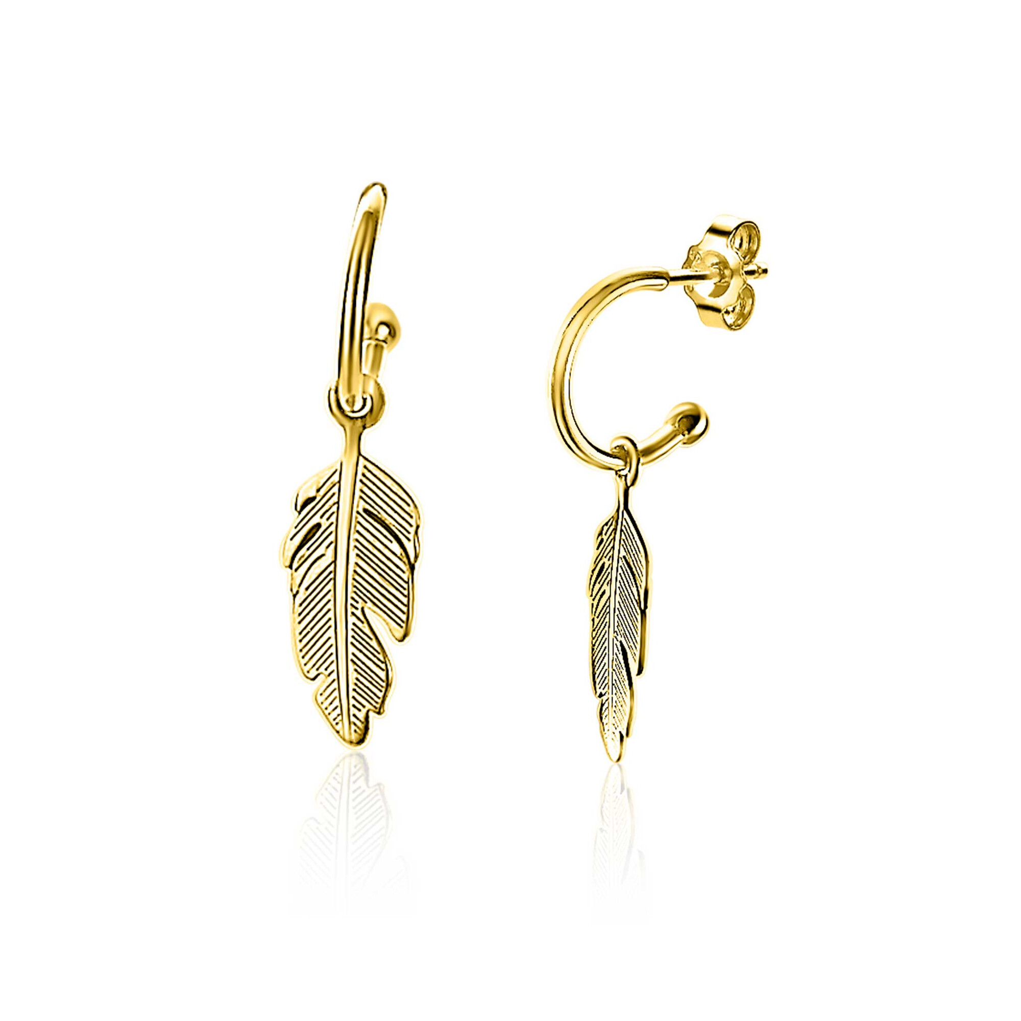 ZINZI Gold Plated Sterling Silver Trendy Earrings Feather Round ZIO1867G