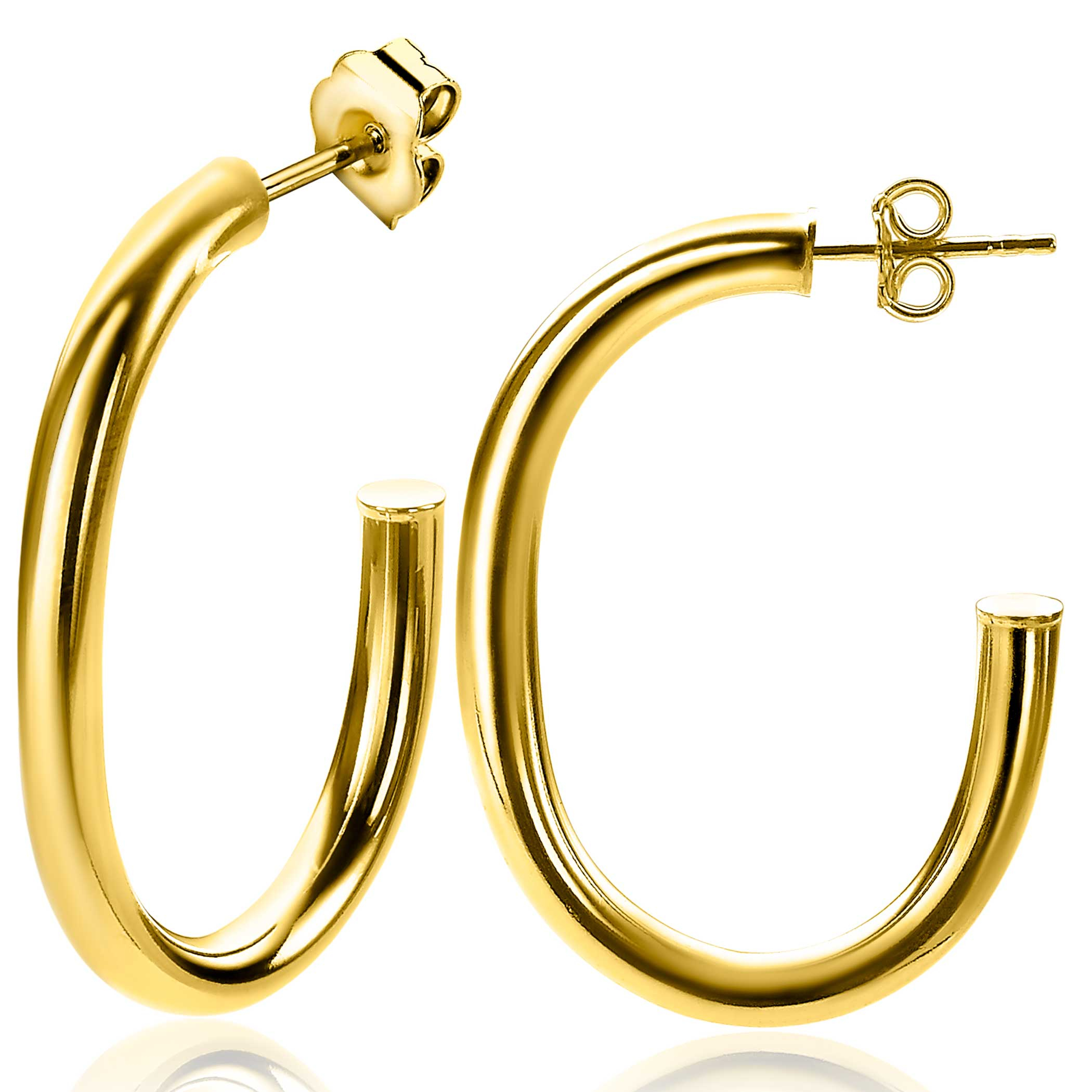 40mm ZINZI Gold Plated Sterling Silver Earrings Oval Open 40x4mm ZIO2233G