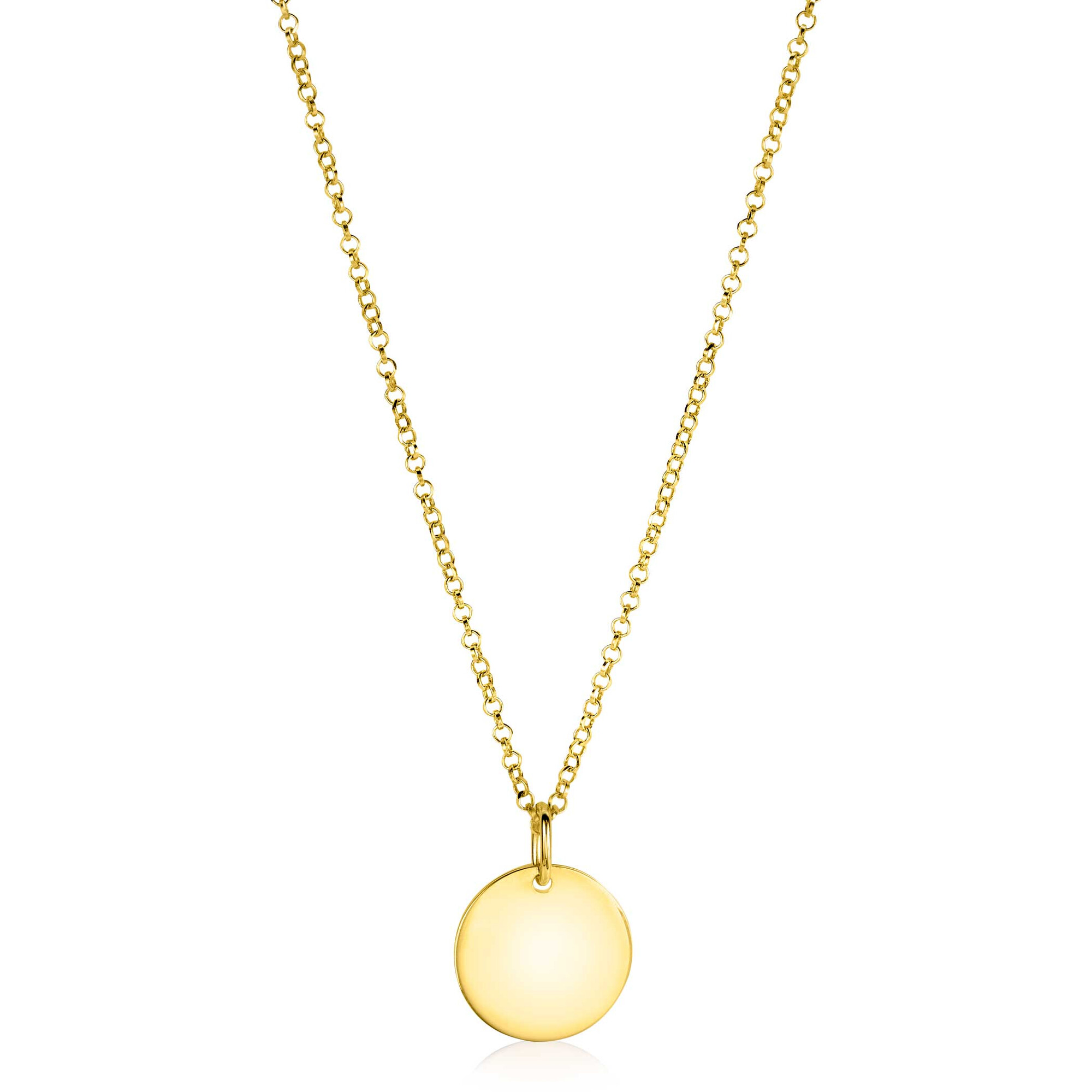 15mm ZINZI Gold Plated Sterling Silver Pendant Shiny Coin to Engrave ZIH2345G15 (excl. necklace)