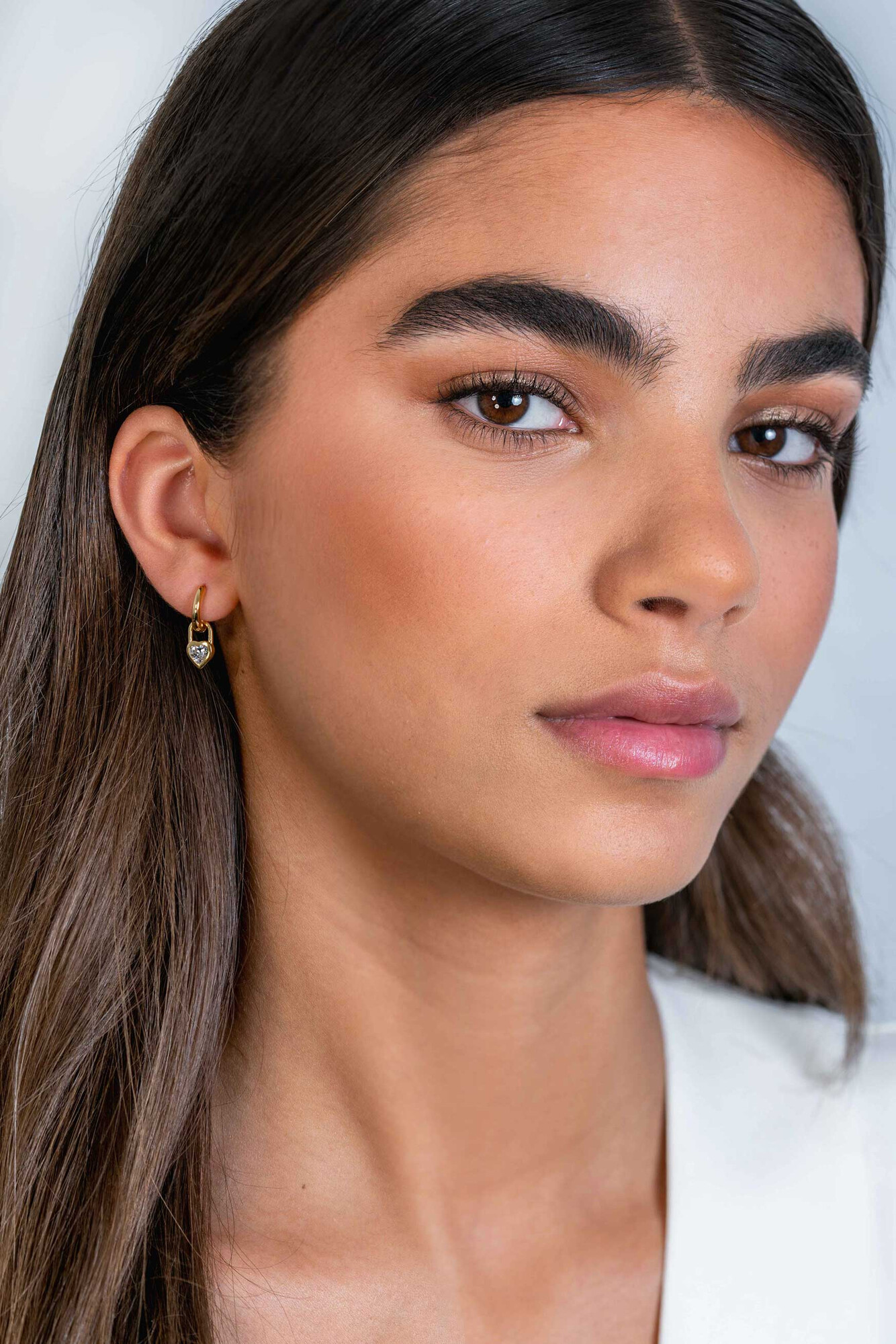 12mm ZINZI Gold Plated Sterling Silver Earrings Pendants Heart with White Zirconia ZICH2306 (excl. hoop earrings)