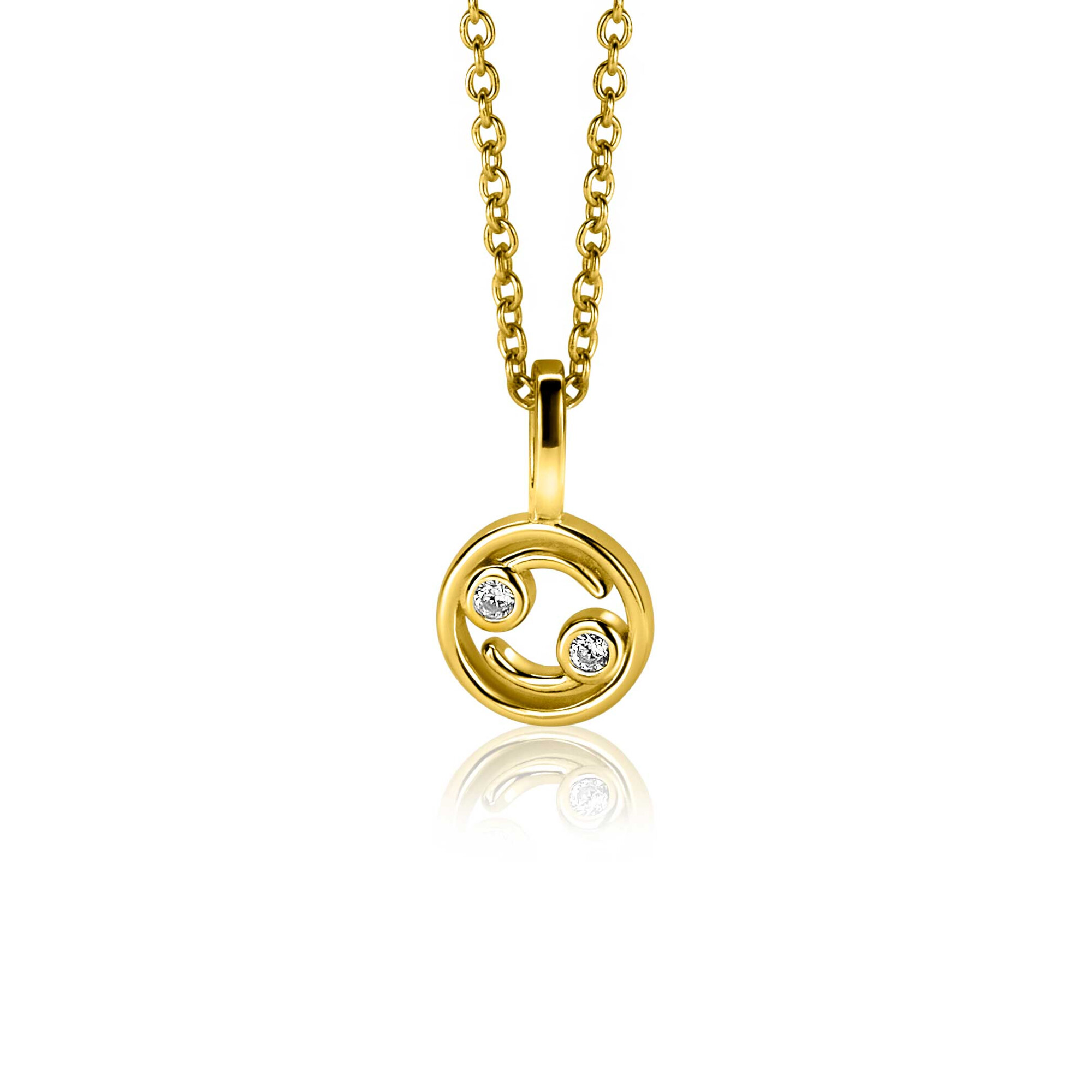 9mm ZINZI gold plated silver Cancer zodiac sign pendant set with white zirconias ZIHY-KRE (without necklace)